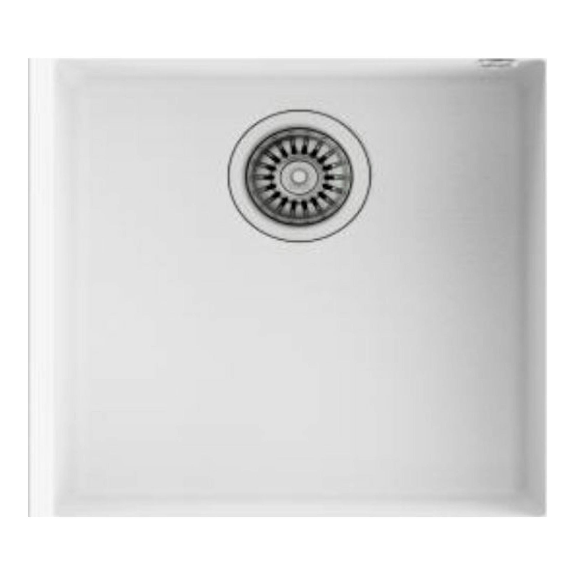 Fregadero Teka SQUARE 40.40 TG blanco, vista superior, con desagüe centrado.