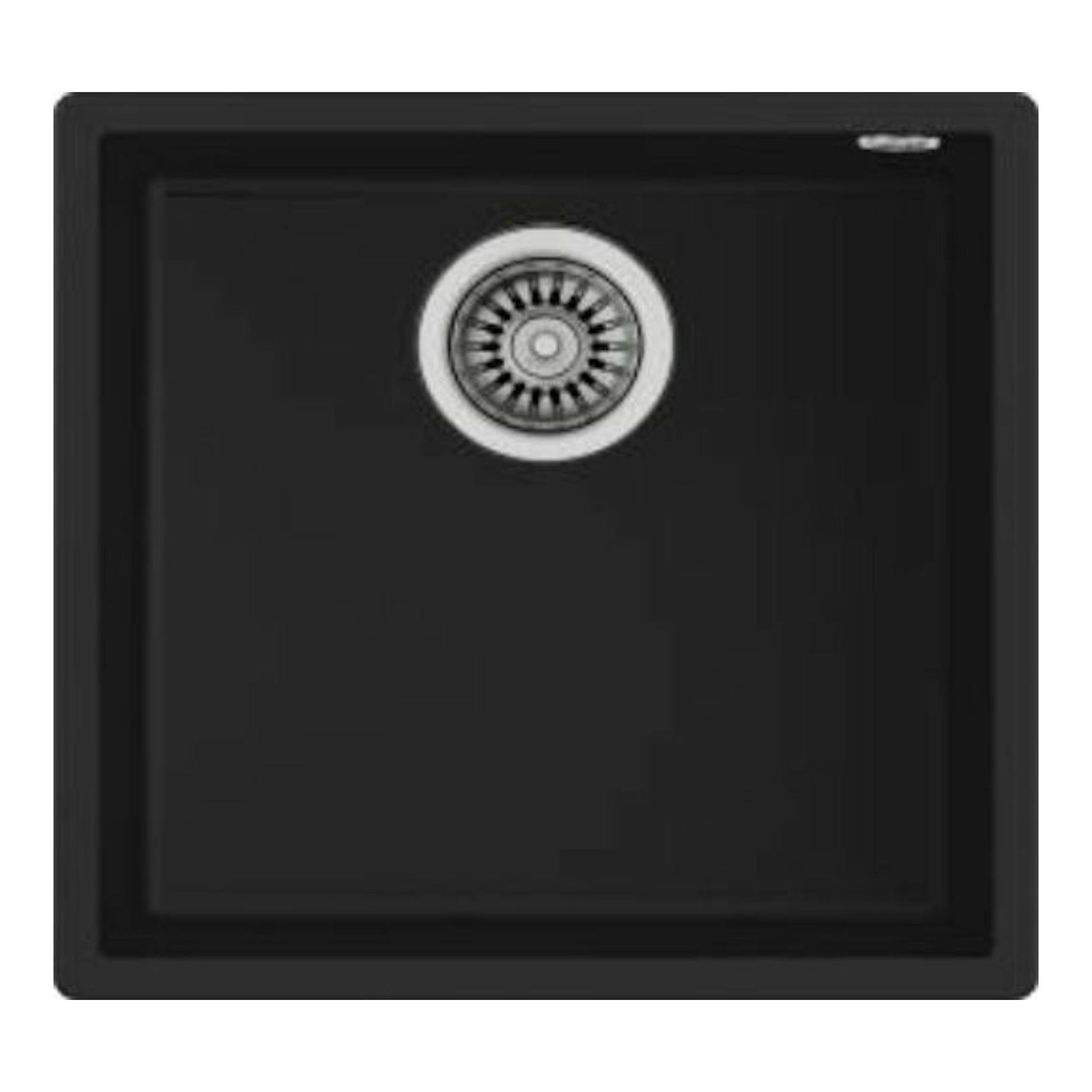 Fregadero Teka SQUARE 40.40 TG negro, vista superior, con desagüe centrado.