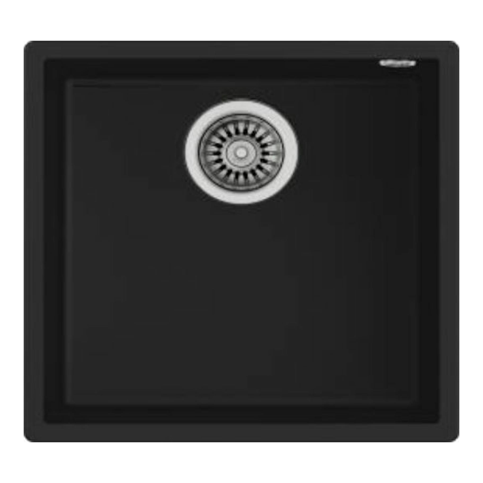 Fregadero Teka SQUARE 40.40 TG negro, vista superior, con desagüe centrado.