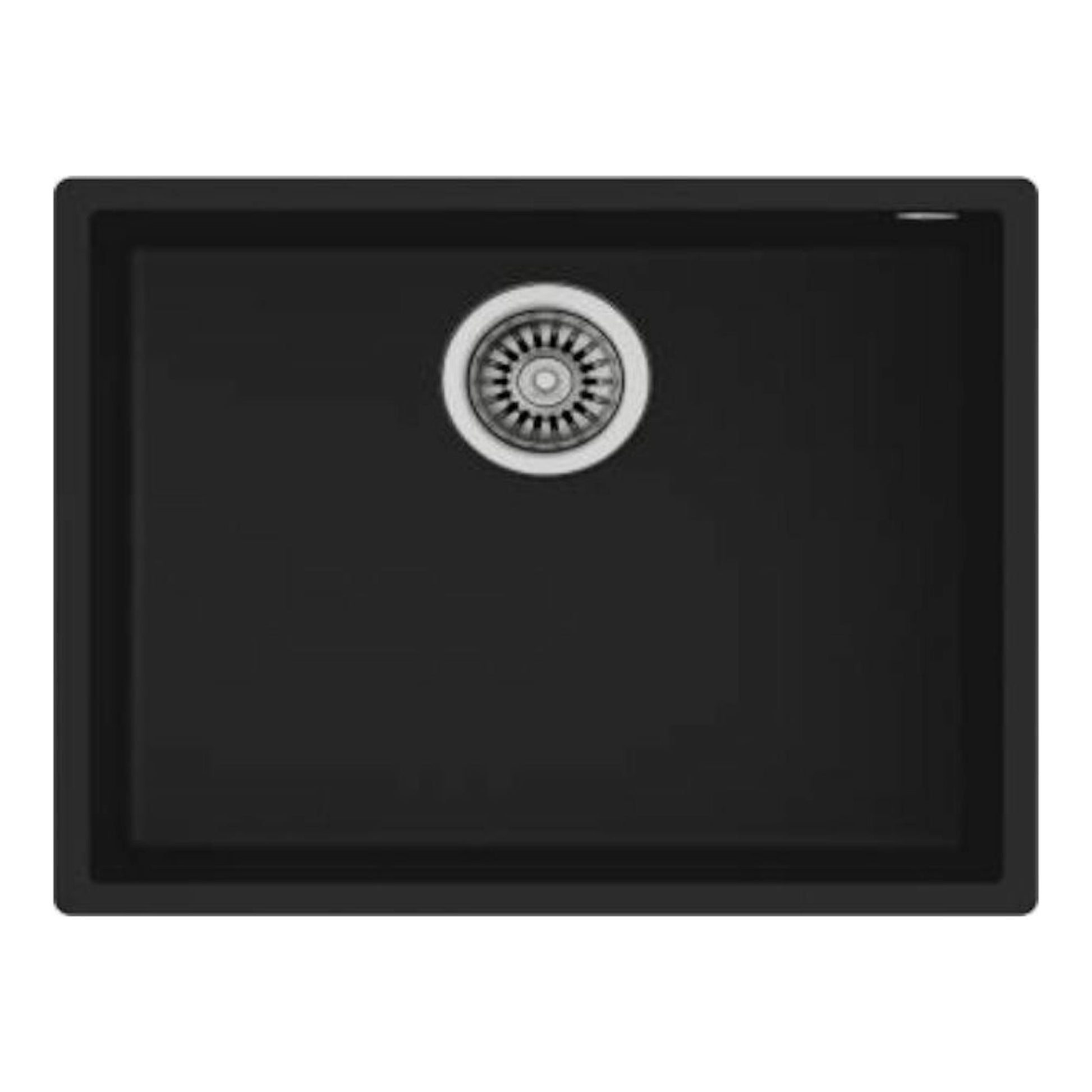 Fregadero Teka SQUARE 50.40 TG negro, vista superior, cubeta cuadrada con desagüe central.