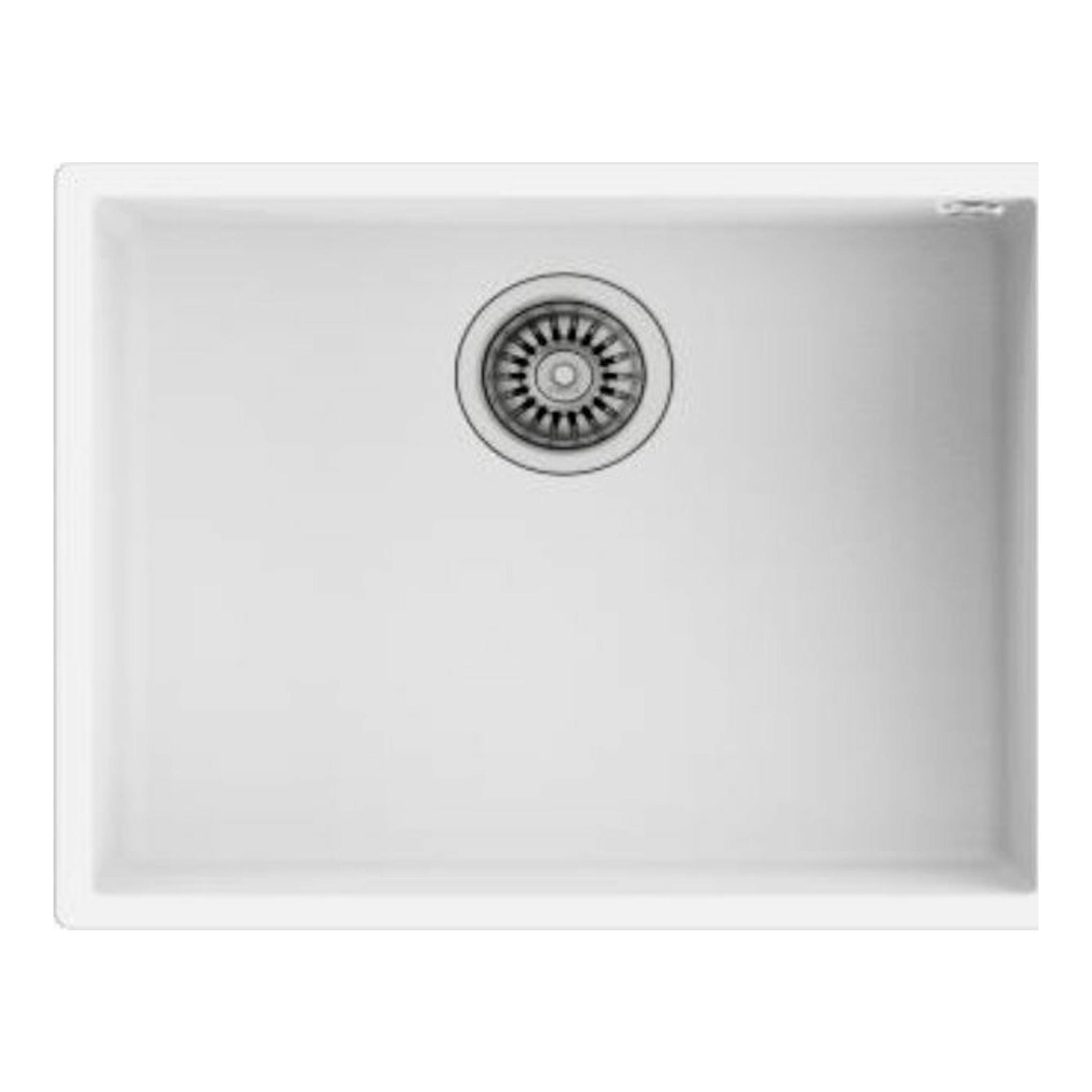 Fregadero Teka SQUARE 50.40 TG blanco, vista cenital, seno rectangular con desagüe centrado.