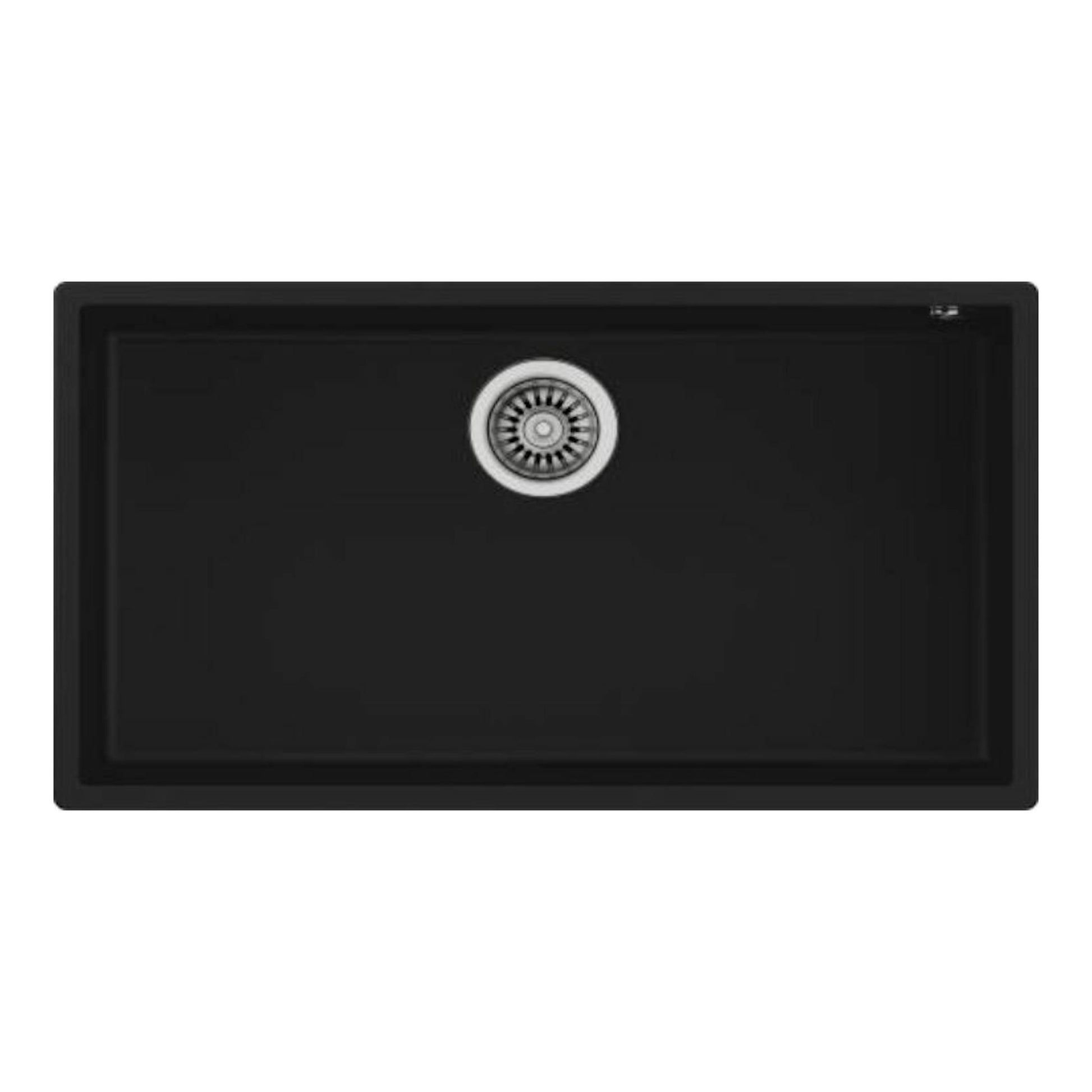 Fregadero Teka SQUARE 72.40 TG negro, vista superior de seno rectangular con desagüe central.