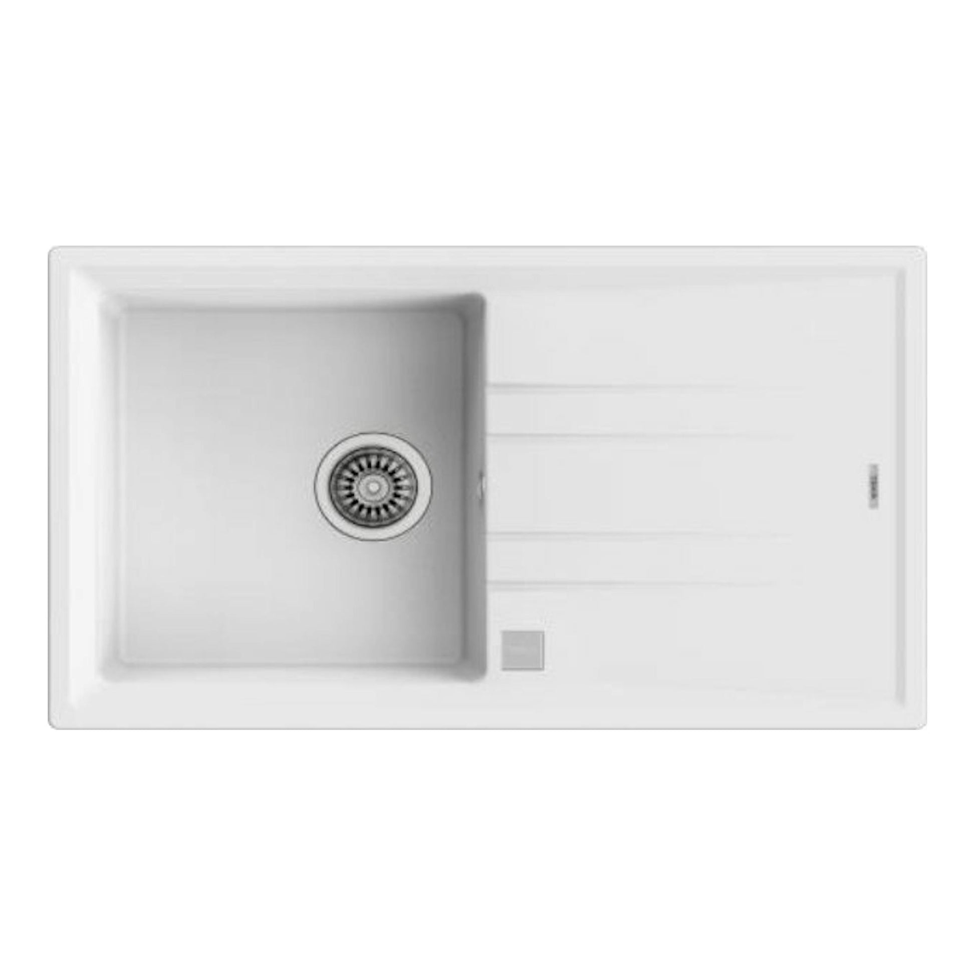 Fregadero Teka STONE 50 B-TG 1C 1E blanco, vista cenital, un seno a la izquierda y escurridor a la derecha.
