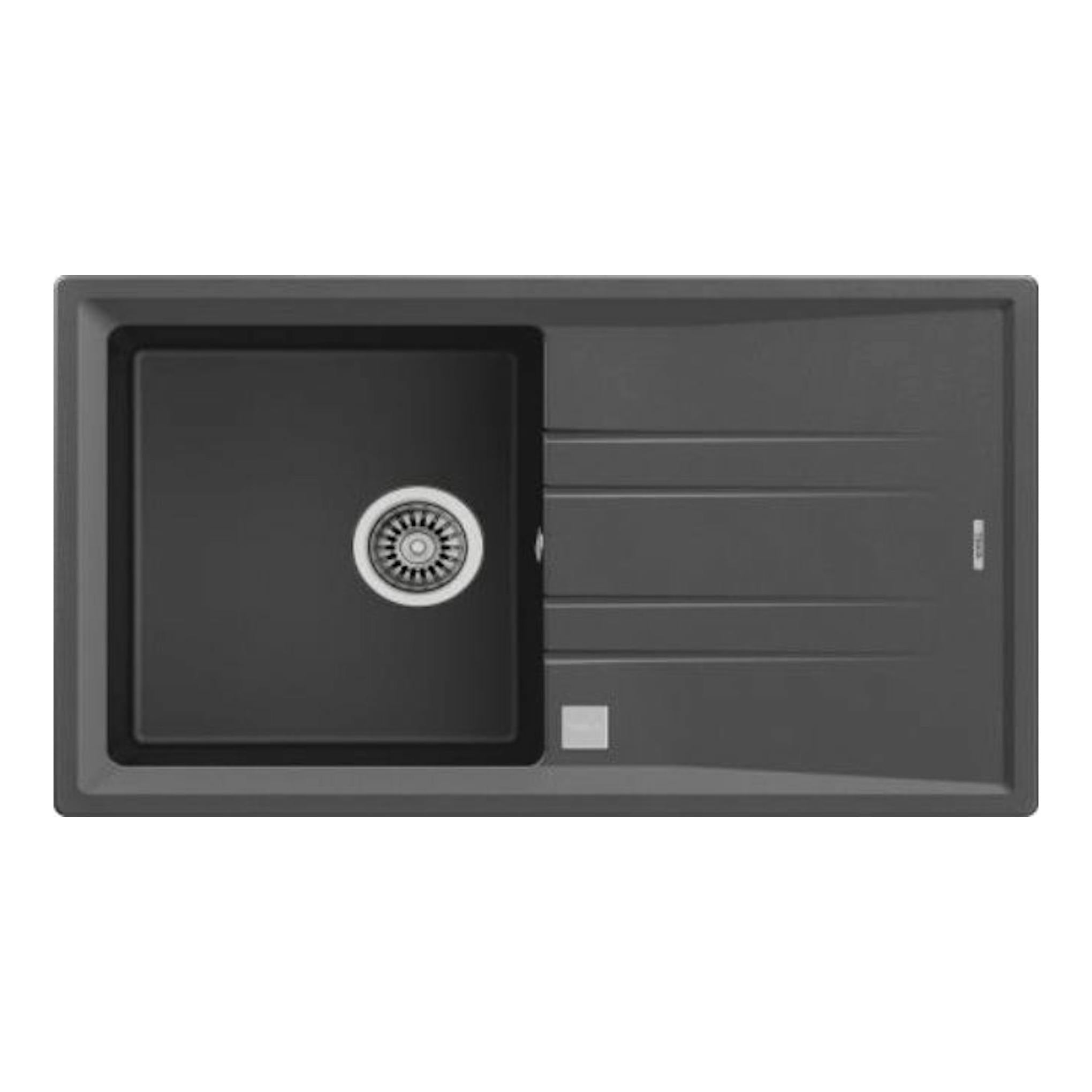 Fregadero Teka STONE 50 B-TG 1C 1E gris, vista superior, un seno a la izquierda y escurridor a la derecha.