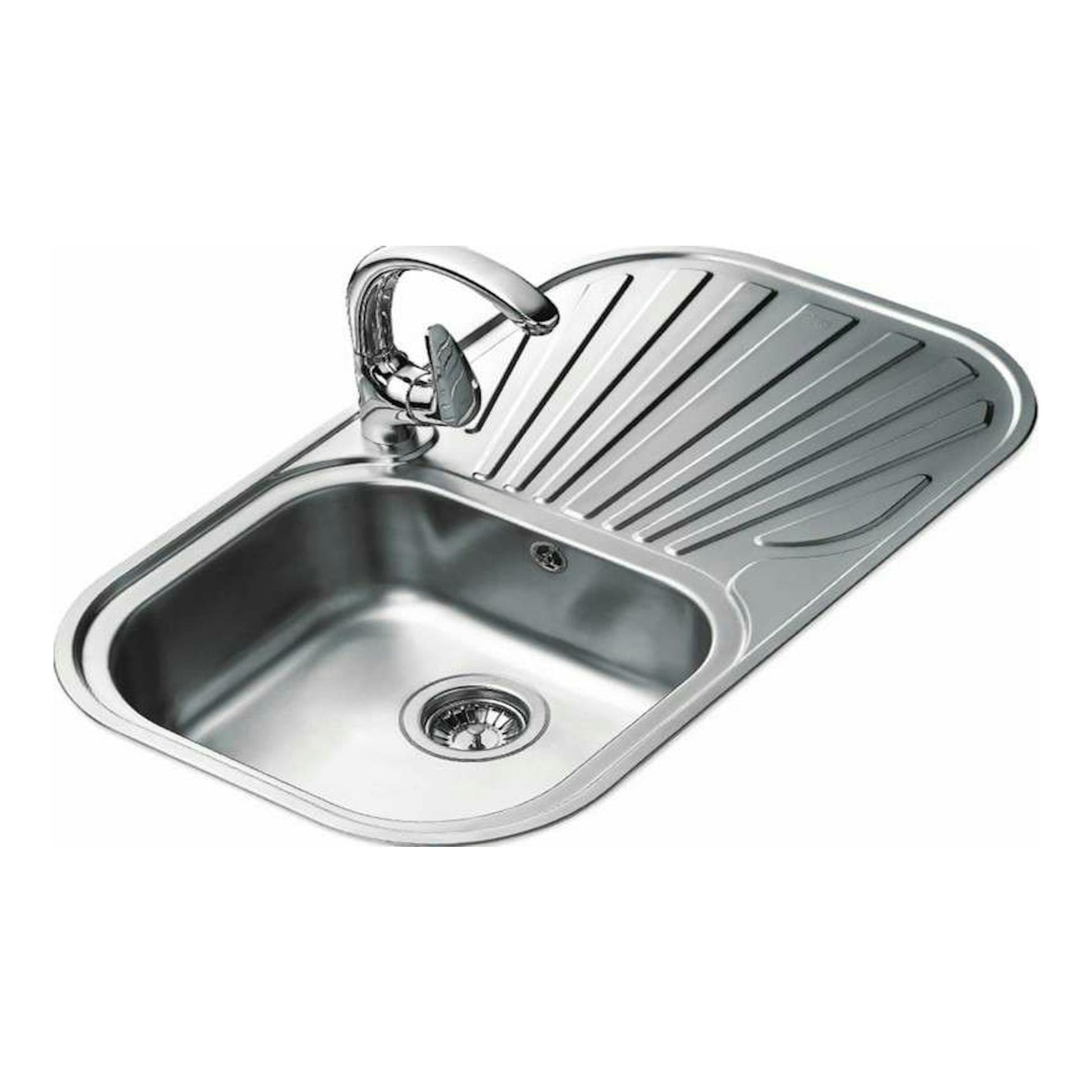 Fregadero Teka Stylo 1C 1E inox, vista en ángulo, con escurridor a la derecha y grifo cromado.
