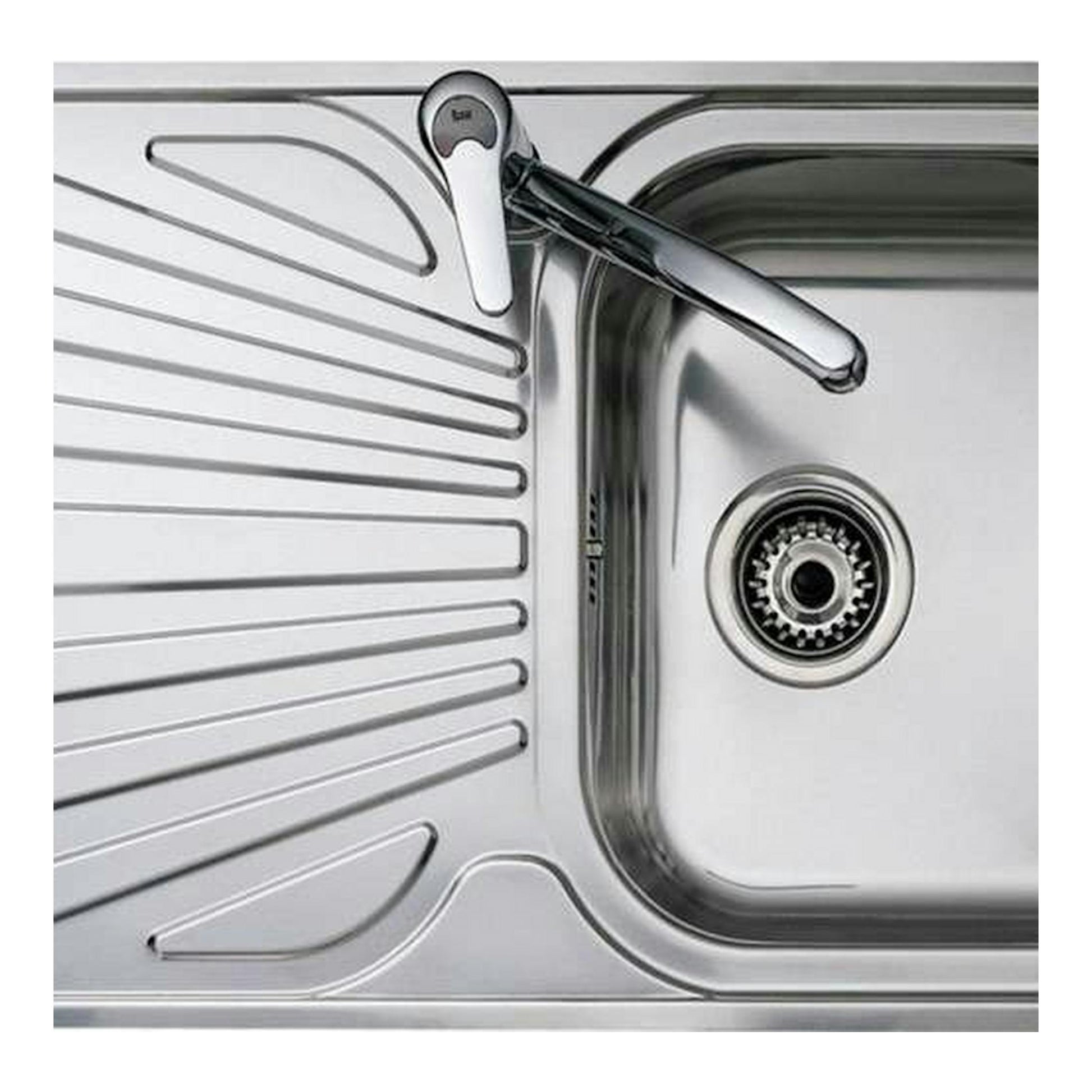 Fregadero Teka Stylo 1C 1E inox, vista superior, escurridor a la izquierda y cubeta a la derecha.