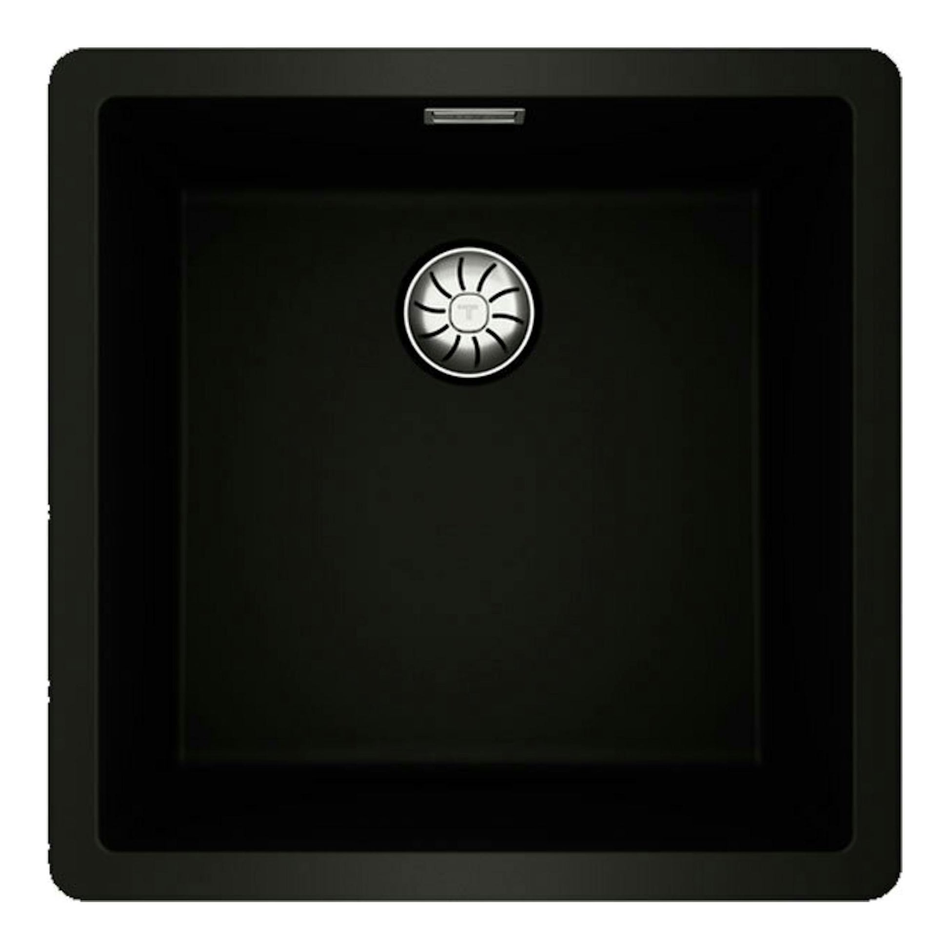 Fregadero Teka Tegranite RADEA R10 40.40 M-TG negro, vista superior cuadrada con desagüe central.