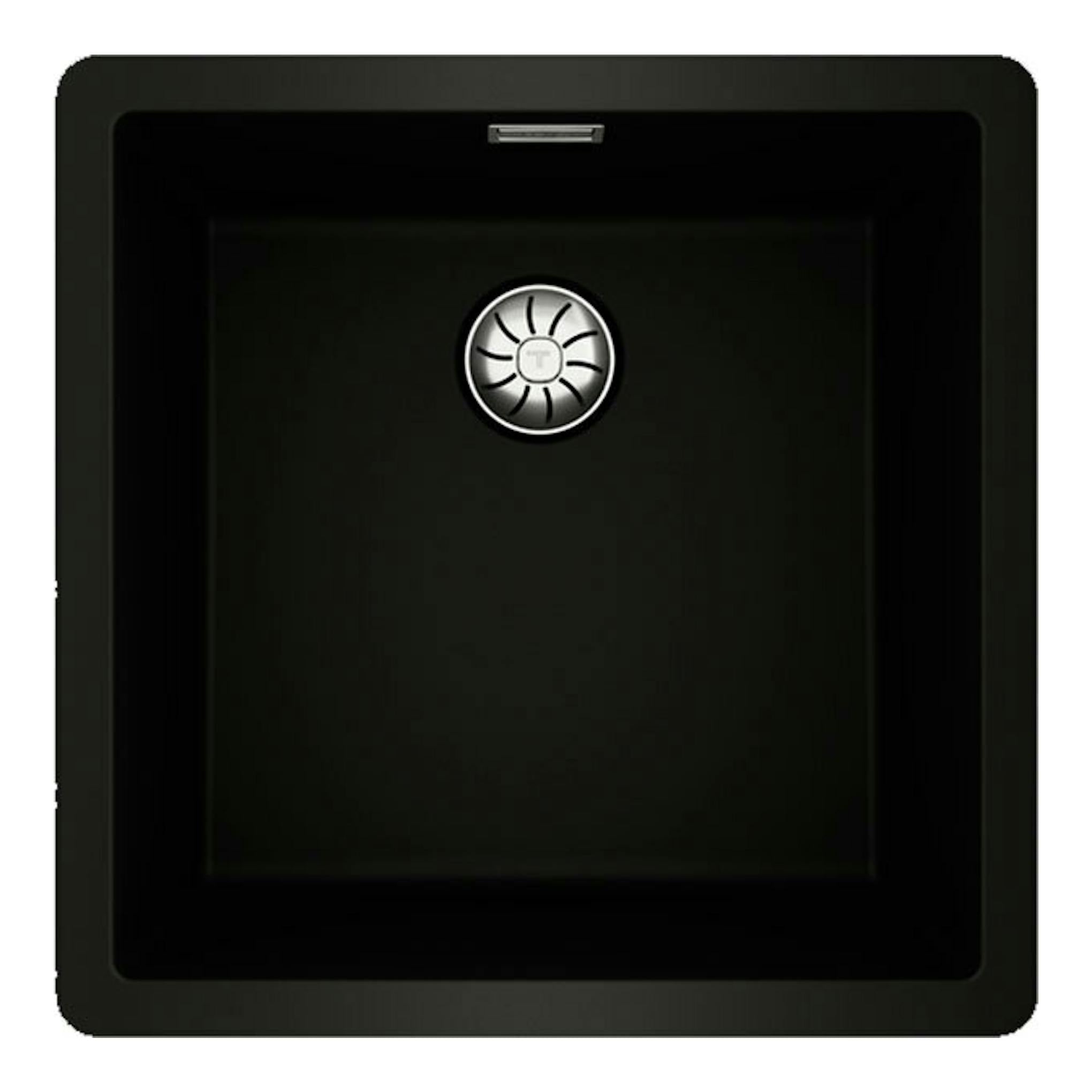 Fregadero Teka Tegranite RADEA R10 40.40 M-TG negro, vista superior cuadrada con desagüe central.