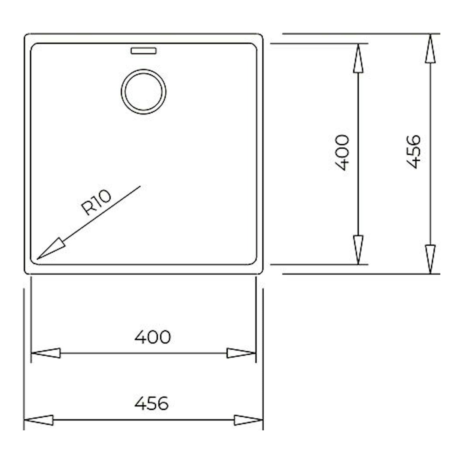 Fregadero Teka Tegranite RADEA R10 40.40 M-TG blanco, plano superior con medidas 400 x 456 mm.