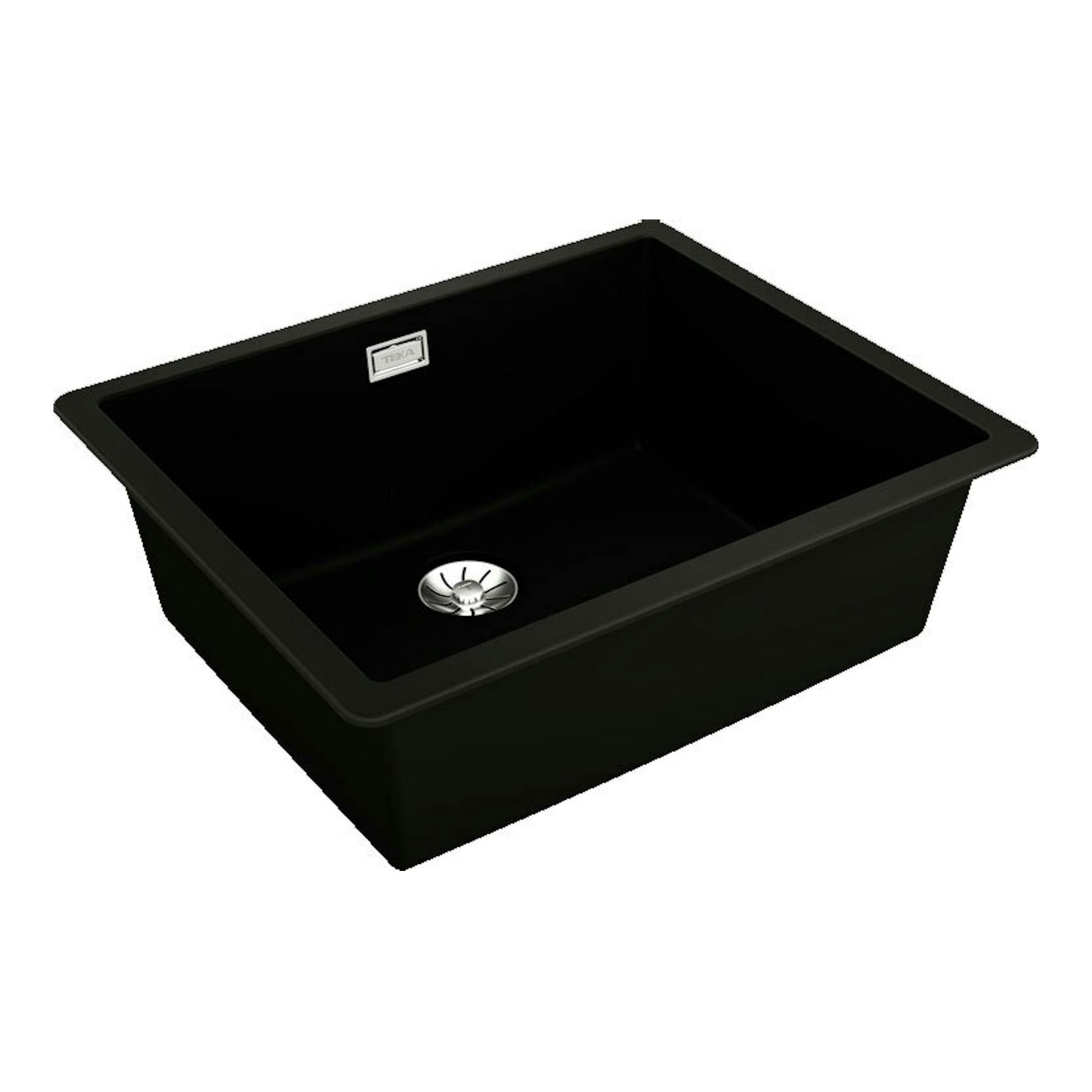 Fregadero Teka Tegranite RADEA R10 50.40 M-TG negro, vista en perspectiva, con cubeta rectangular.