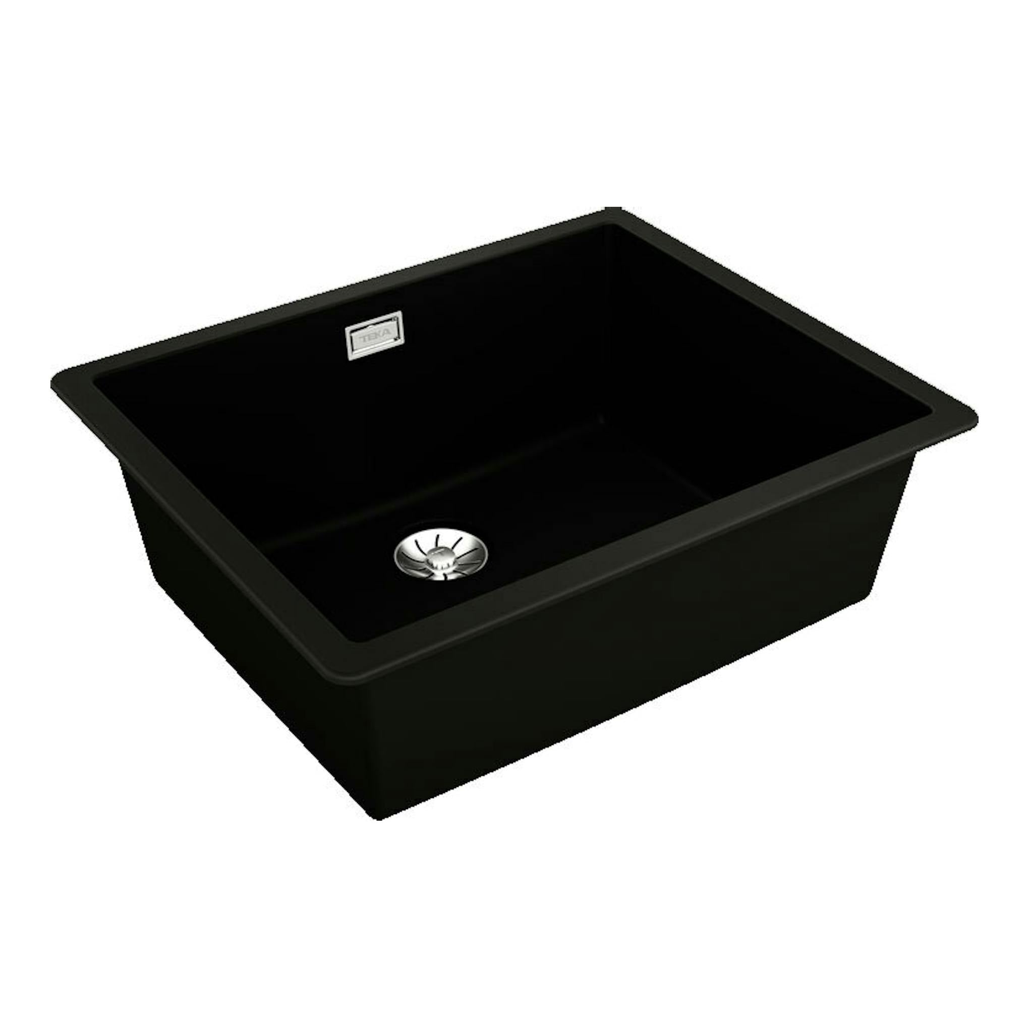 Fregadero Teka Tegranite RADEA R10 50.40 M-TG negro, vista en perspectiva, con cubeta rectangular.
