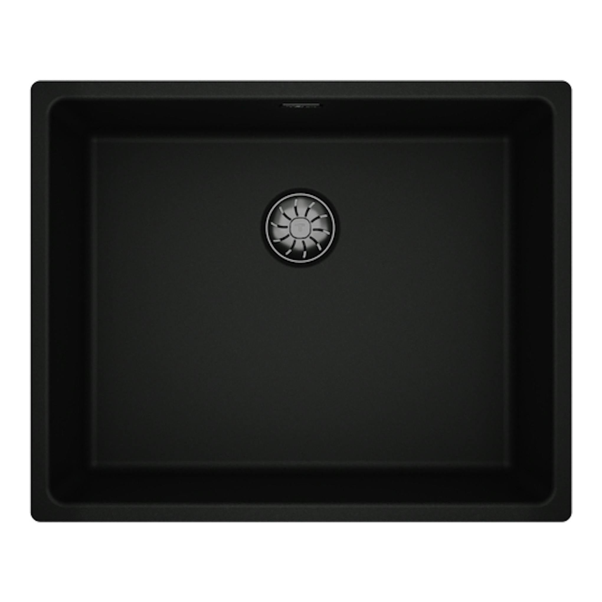 Fregadero Teka TopLine RS15 50.40 FBK negro, vista superior, una cubeta con desagüe central.