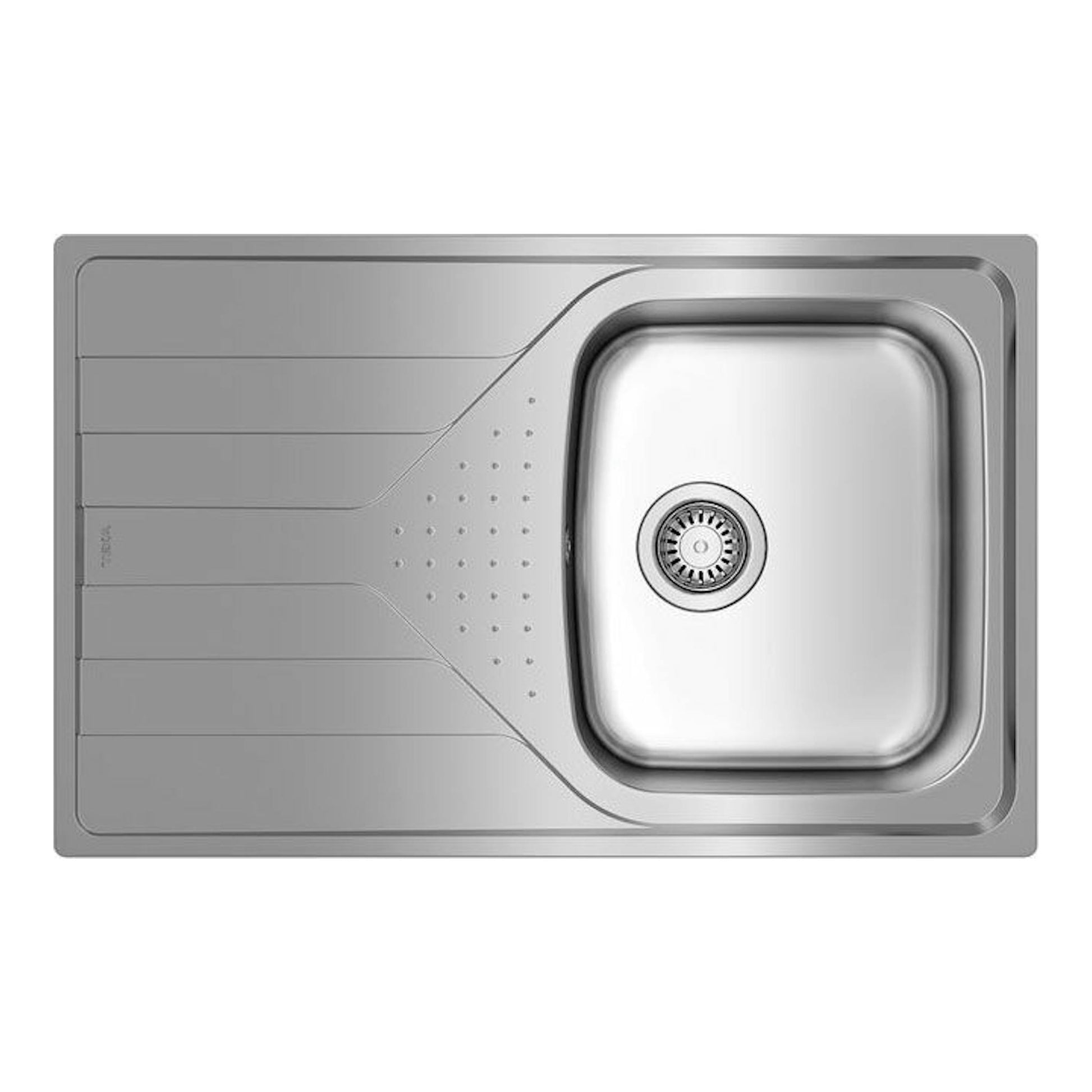 Fregadero Teka Universe 45 T-XP 1C 1E Izquierda, vista superior, acero inoxidable gris, cubeta a la derecha.