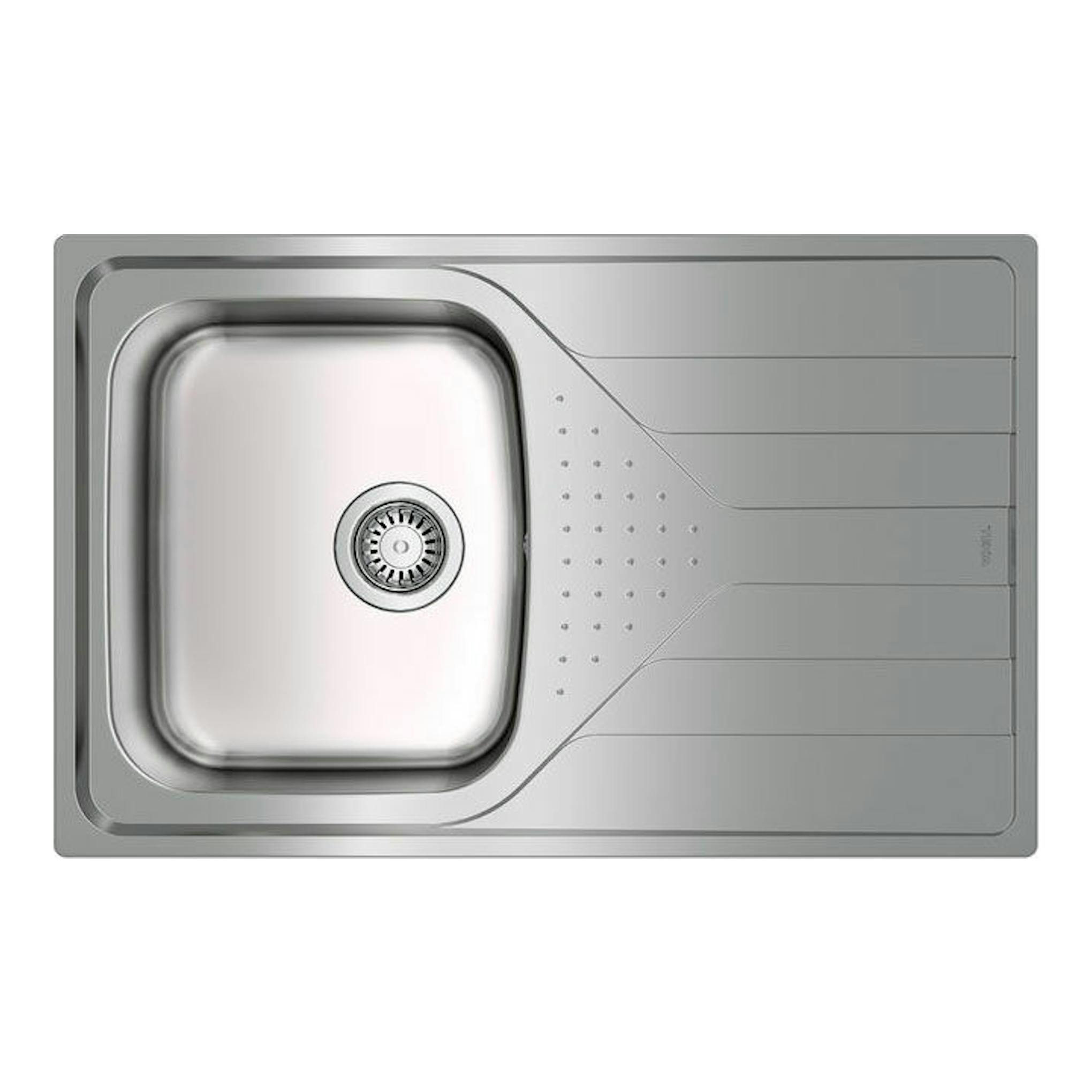 Fregadero Teka Universe 45 T-XP 1C 1E, vista superior, acero inoxidable, seno izquierdo y escurridor derecho.