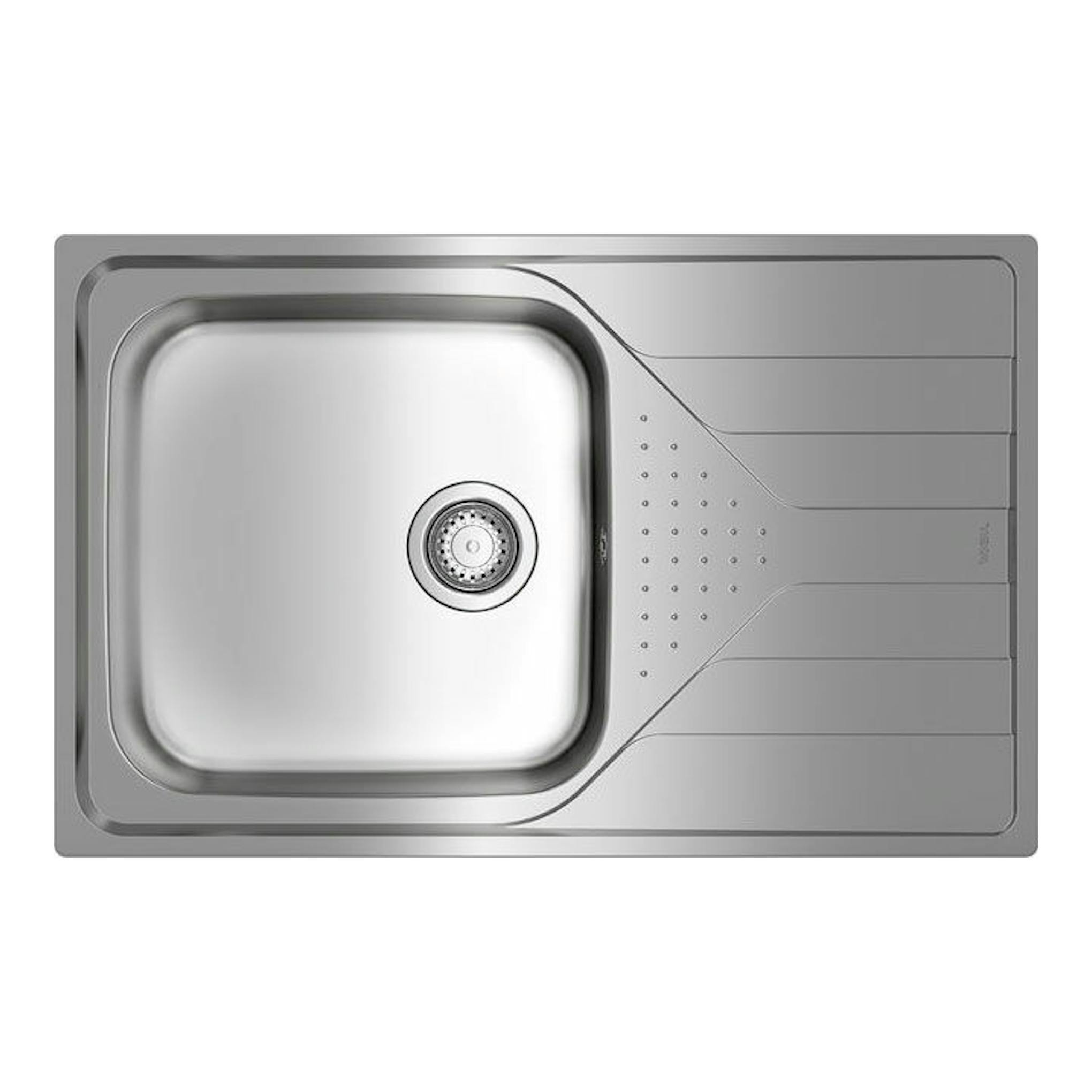 Fregadero Teka Universe 50 T-XP 1C 1E MAX, vista superior, acero inoxidable, cubeta izquierda y escurridor derecho.