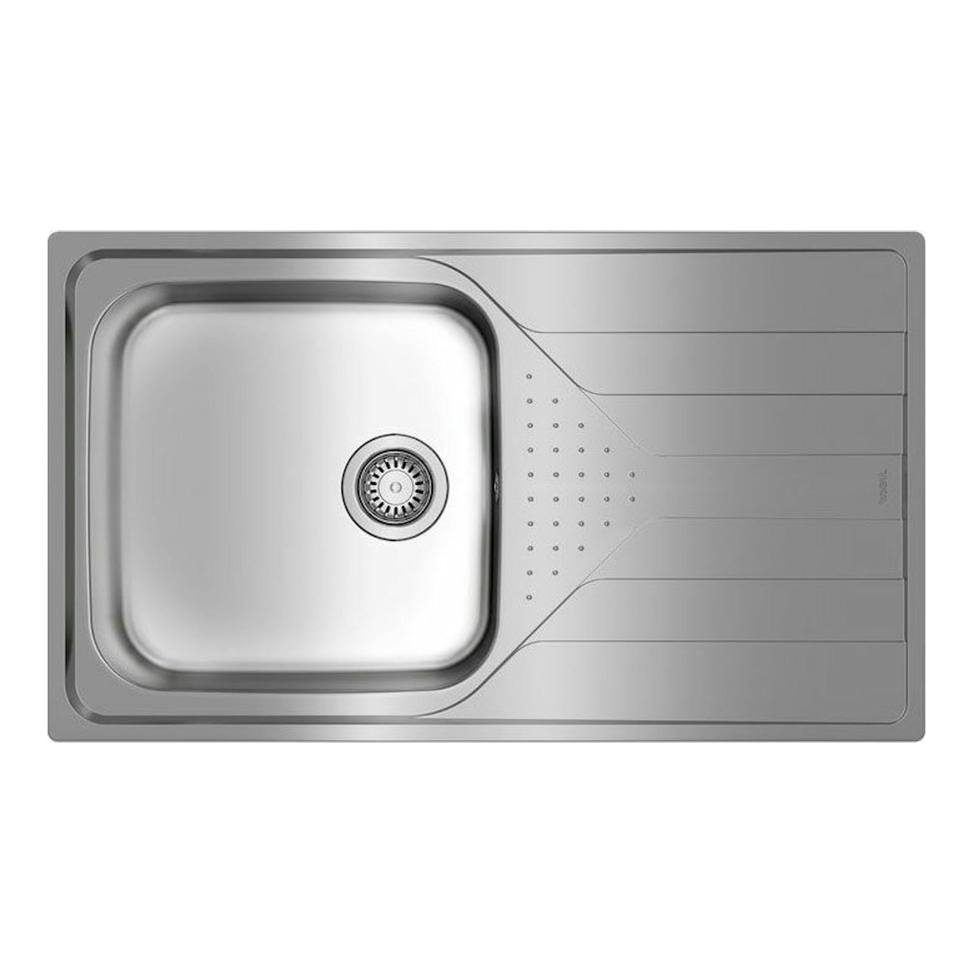 Fregadero Teka Universe 50 T-XP 1C 1E Plus, vista superior, acero inoxidable, cubeta izquierda y escurridor a la derecha.