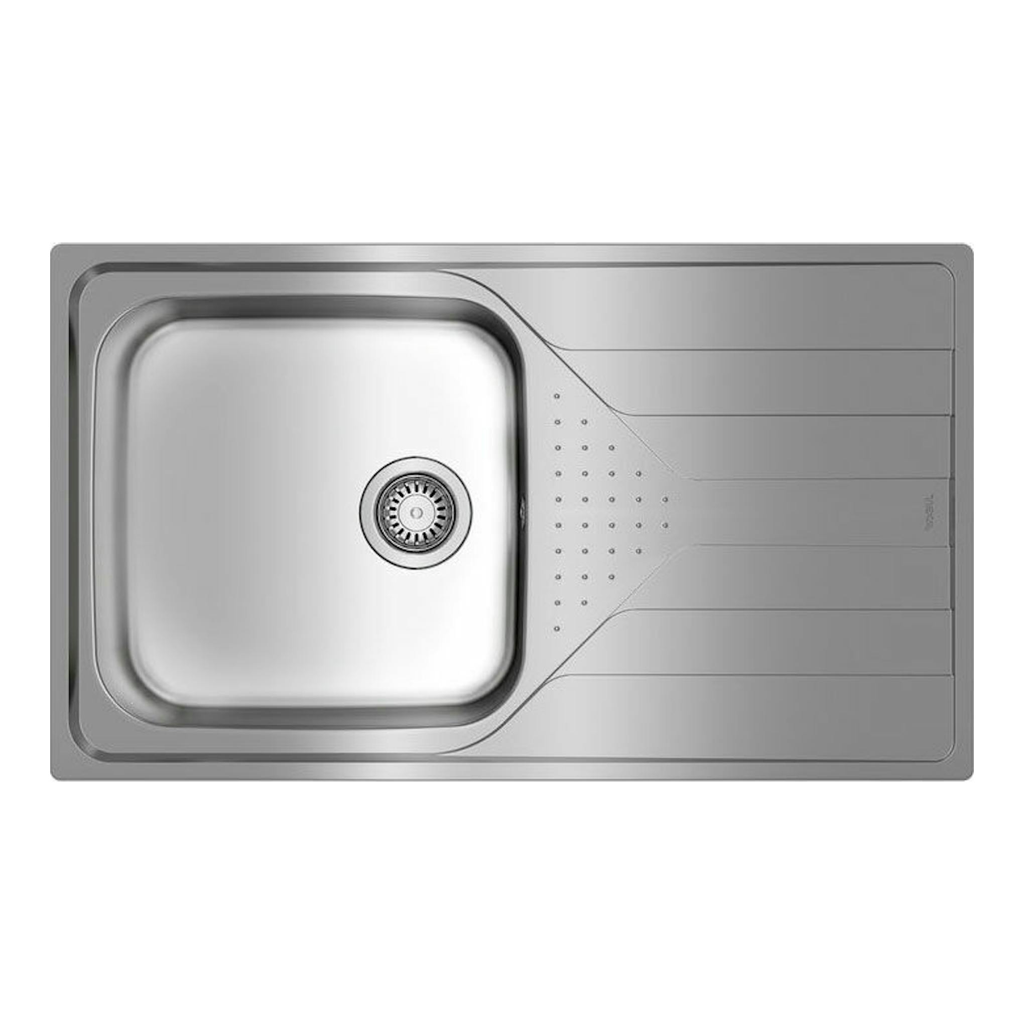 Fregadero Teka Universe 50 T-XP 1C 1E Plus, vista superior, acero inoxidable, cubeta izquierda y escurridor a la derecha.