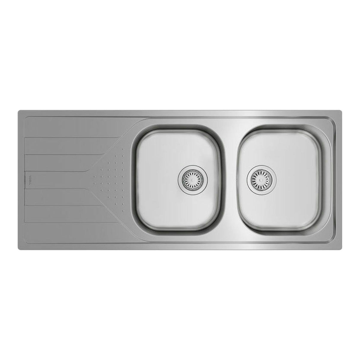 Fregadero Teka Universe 80 T-XP 2C 1E gris, vista cenital, doble seno con escurridor a la izquierda.
