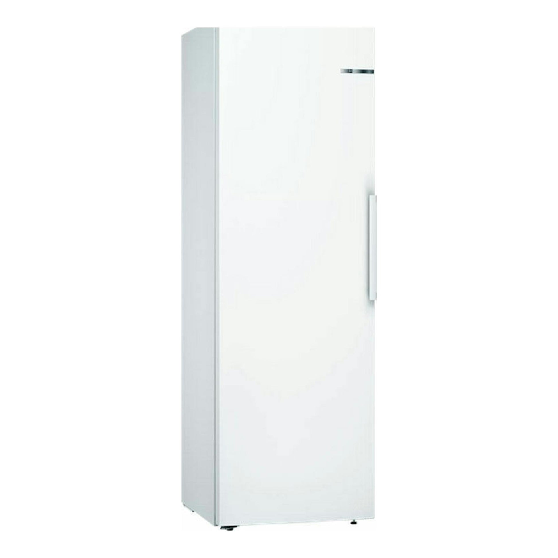 Frigorífico Bosch KSV36VWEP blanco, de una puerta, vista frontal ligeramente en ángulo.