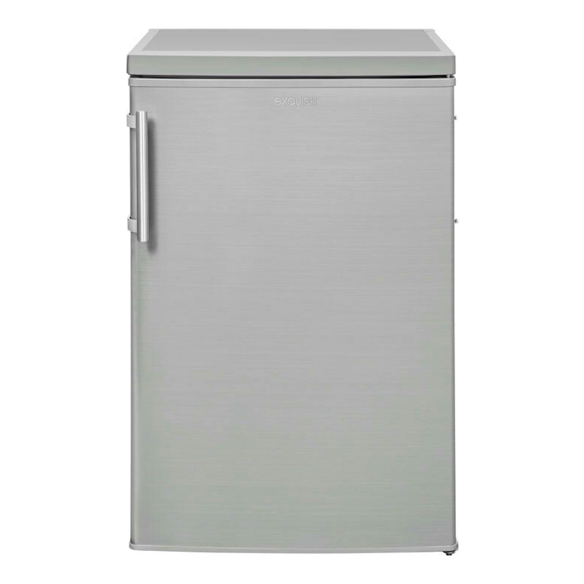 Frigorífico Exquisit KS16-4-HE-040E en inox, vista frontal de una puerta con tirador vertical.