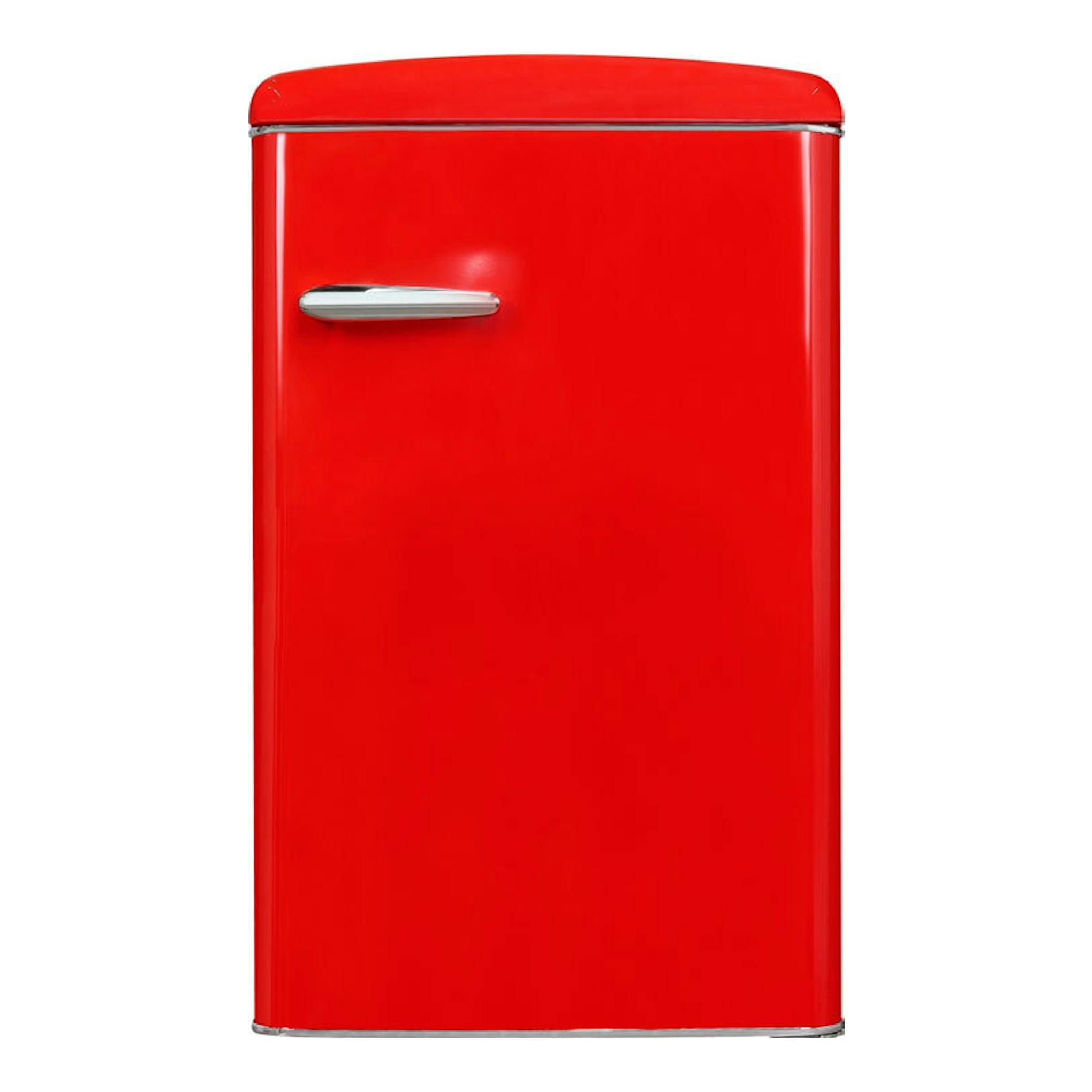 Frigorífico Exquisit RKS120-V-H-160E rojo, vista frontal, una puerta, con tirador cromado.