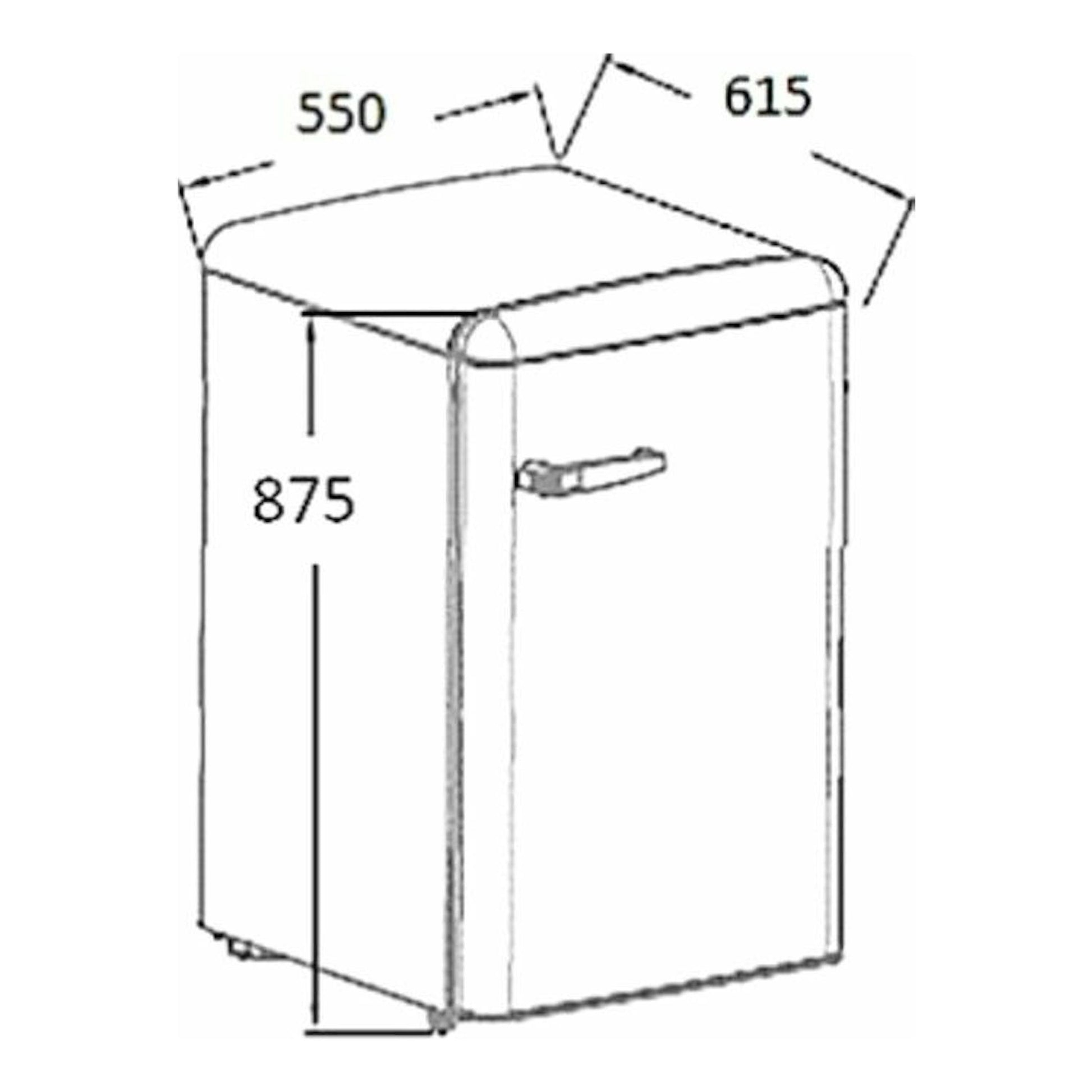 Fagor 3FFV-855N: frigorífico negro de 1 puerta, vista frontal en esquema técnico con medidas 550×615×875 mm.