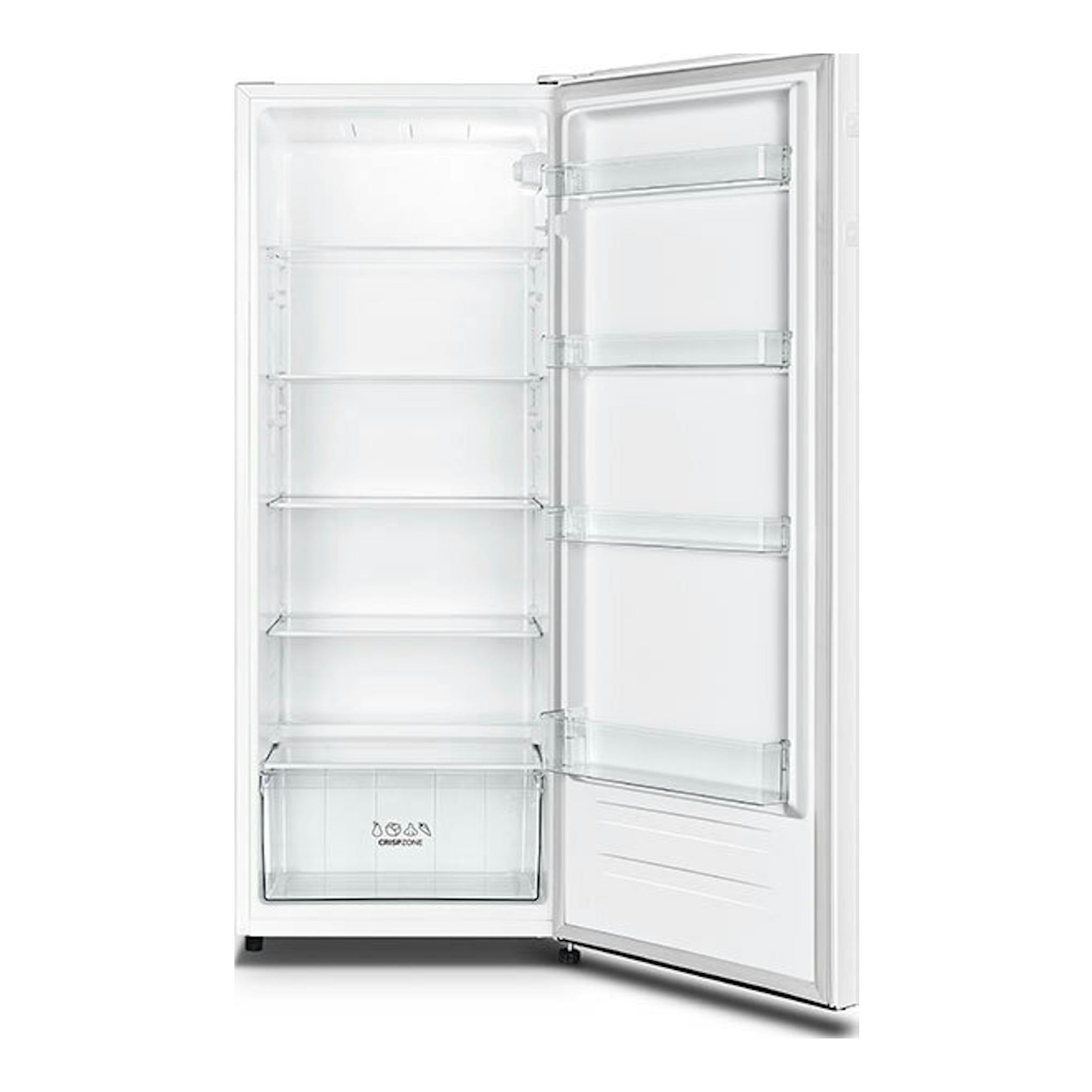 Frigorífico Hisense RL313D4AWE blanco, vista frontal con la puerta abierta.