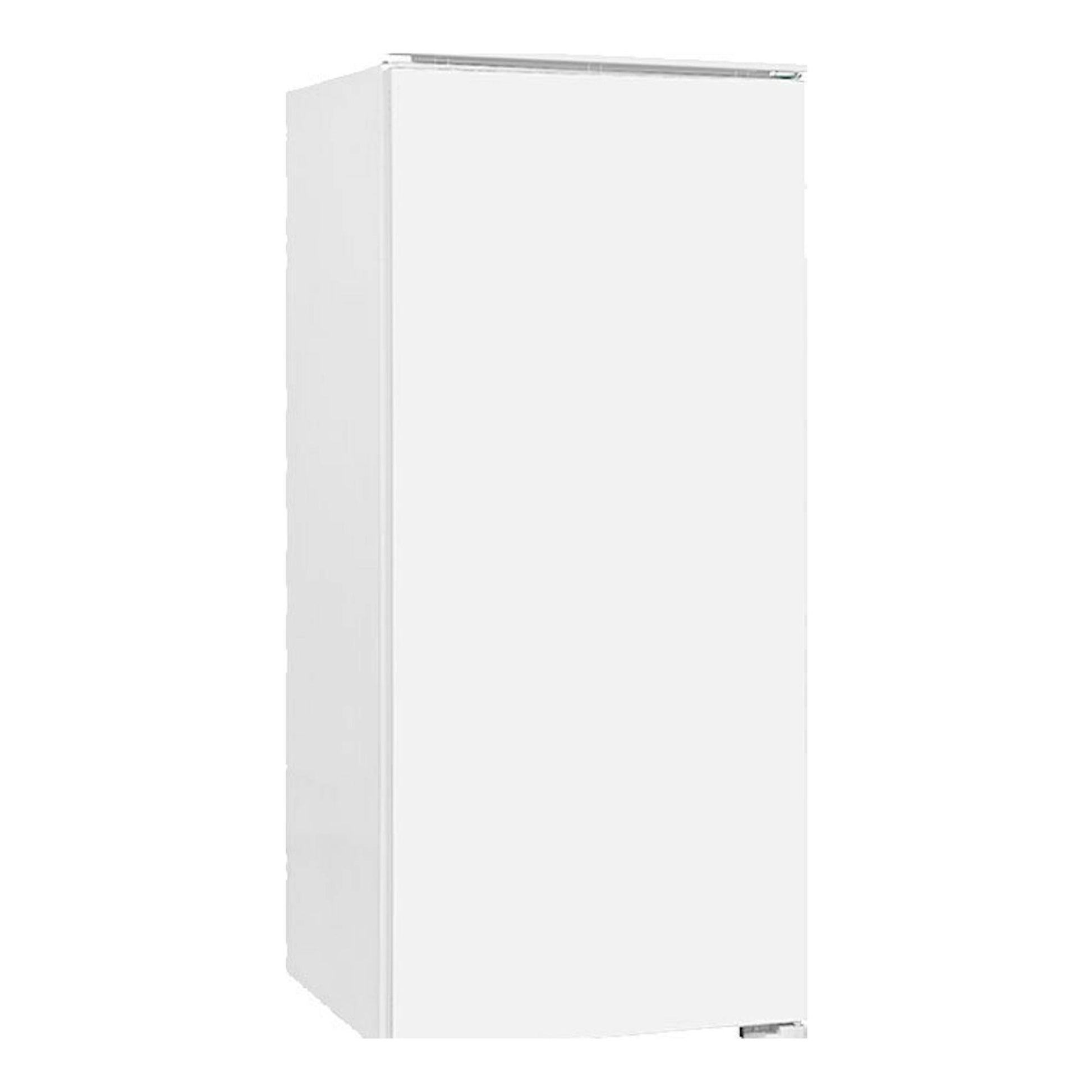 Frigorífico integrable Exquisit EKS201-V-E-040E, blanco, vista frontal en ángulo, 1 puerta.
