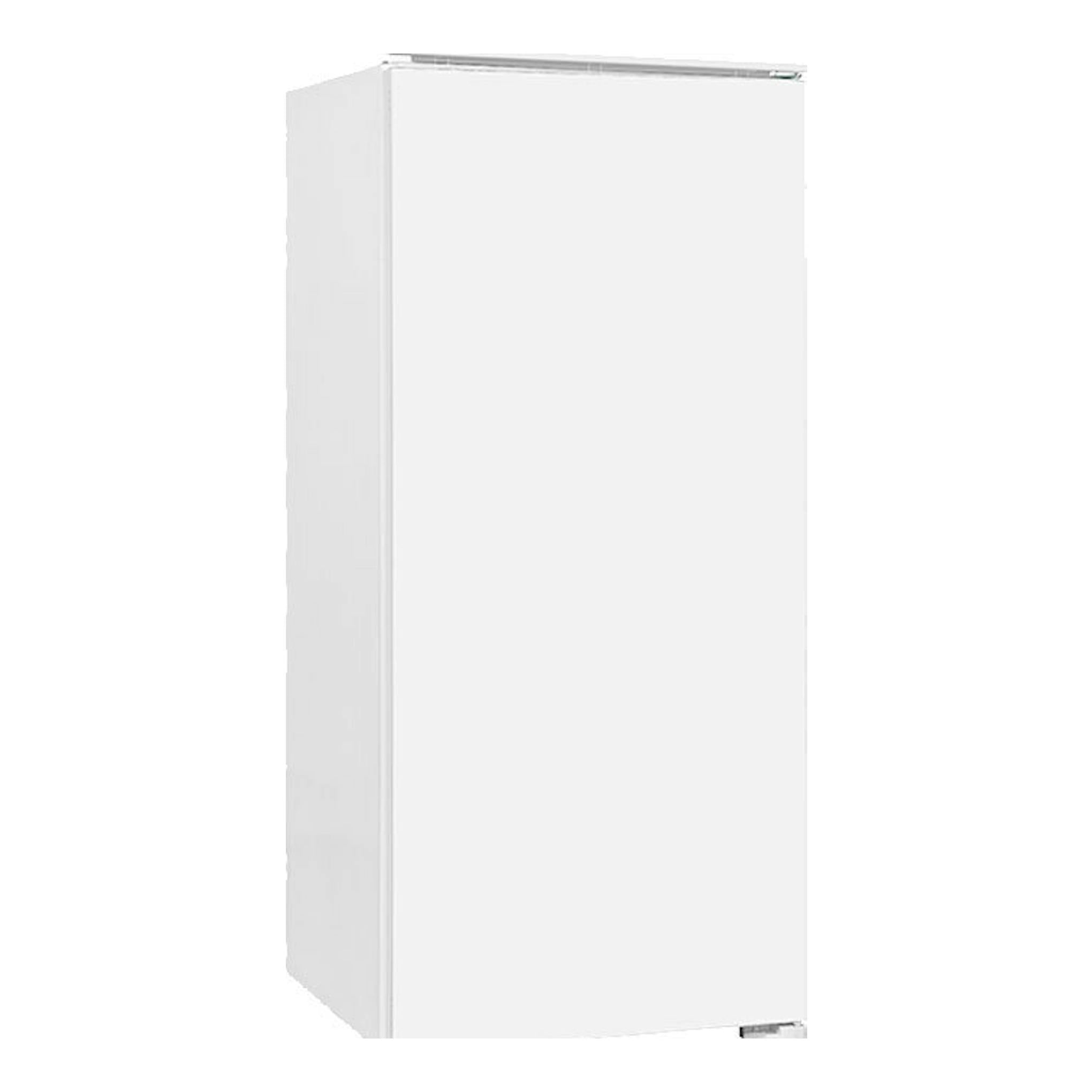 Frigorífico integrable Exquisit EKS201-V-E-040E, blanco, vista frontal en ángulo, 1 puerta.