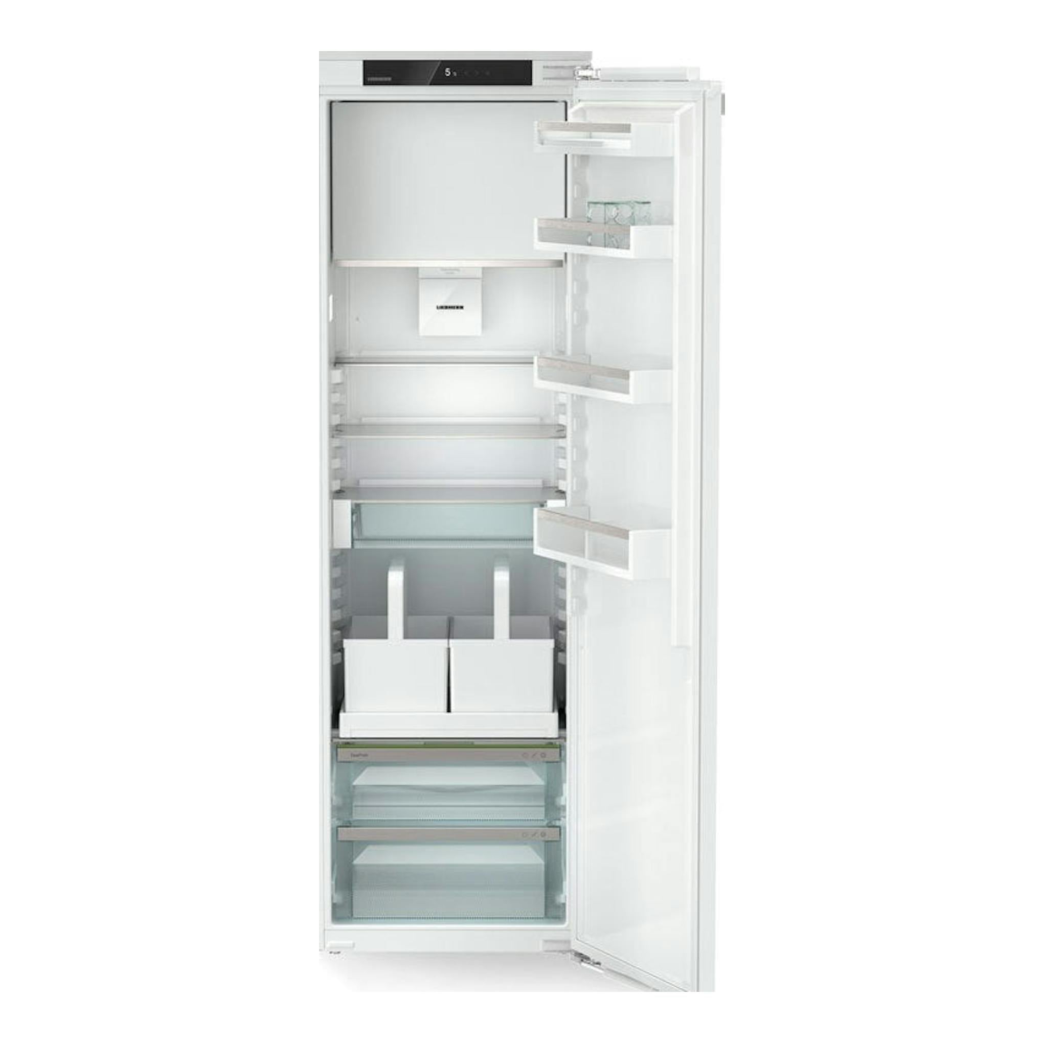 Frigorífico integrable Liebherr IRDdi 5121 001 22, vista frontal con puerta abierta, interior blanco.