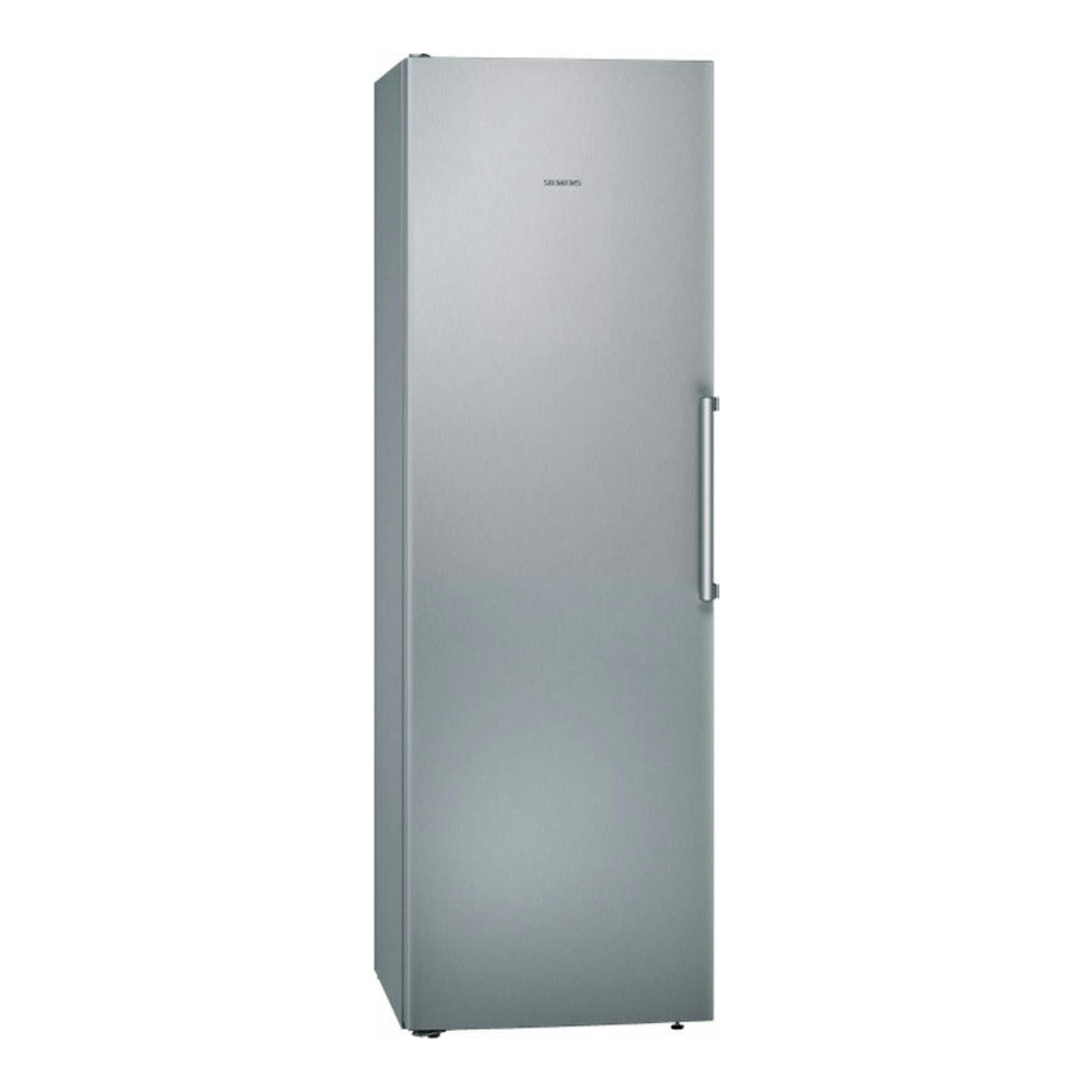 Frigorífico Siemens KS36VVIEP de una puerta, inox, vista frontal ligeramente inclinada, con tirador vertical.