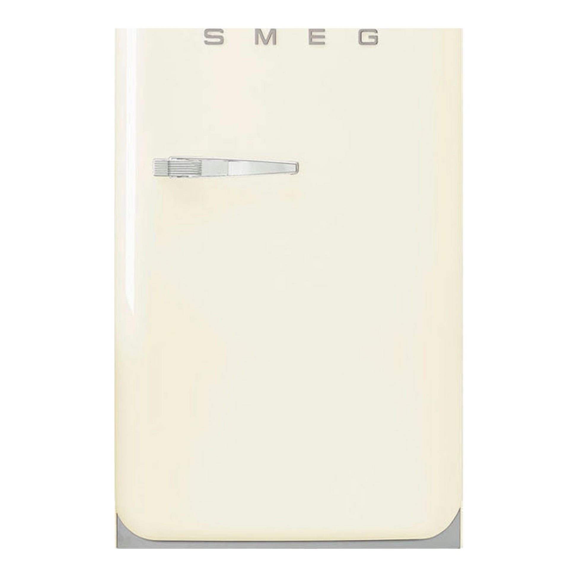 Frigorífico Smeg FAB10RCR5 crema, vista frontal de una puerta, con logotipo Smeg y tirador horizontal.