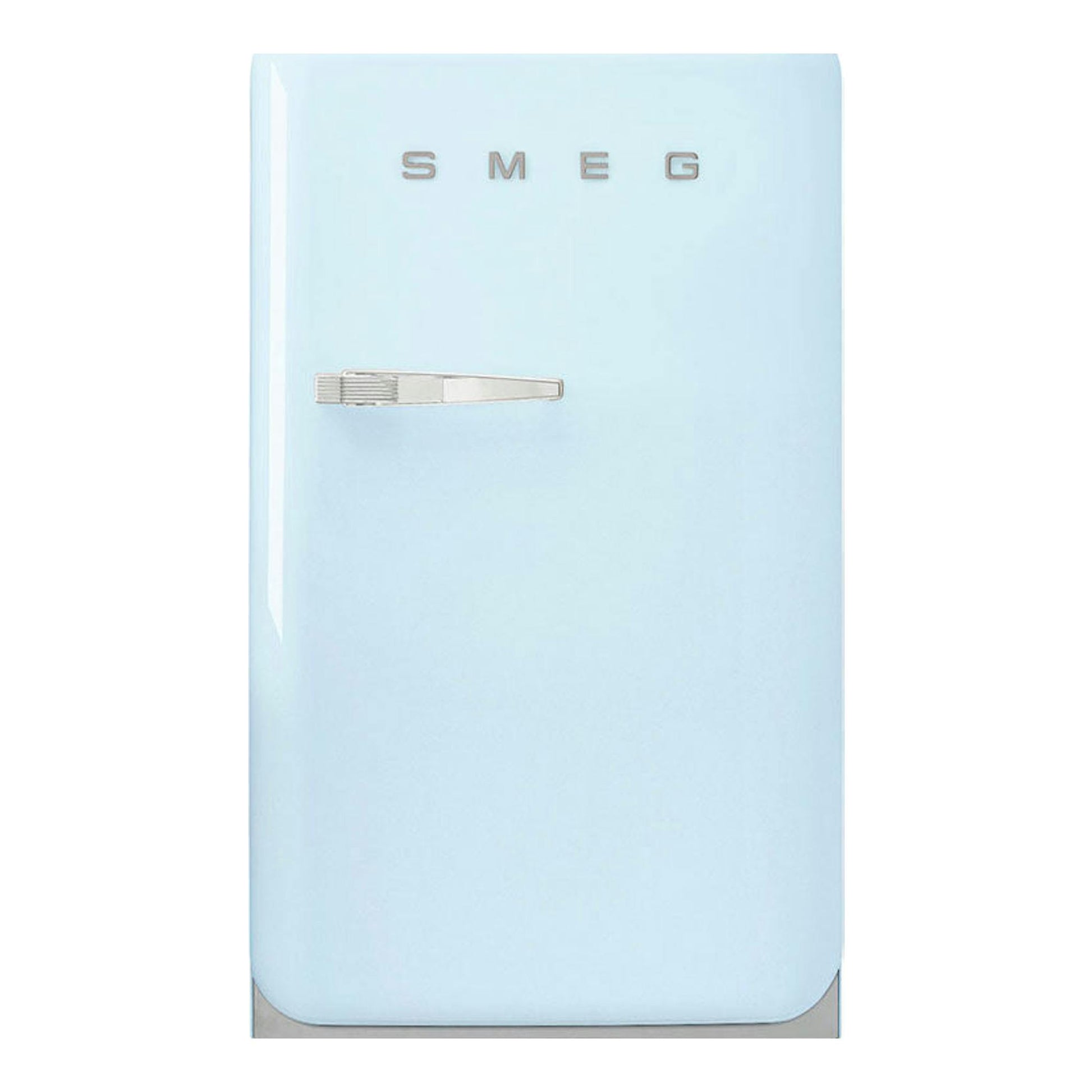 Frigorífico Smeg FAB10RPB5 azul claro, vista frontal de una puerta con tirador cromado.