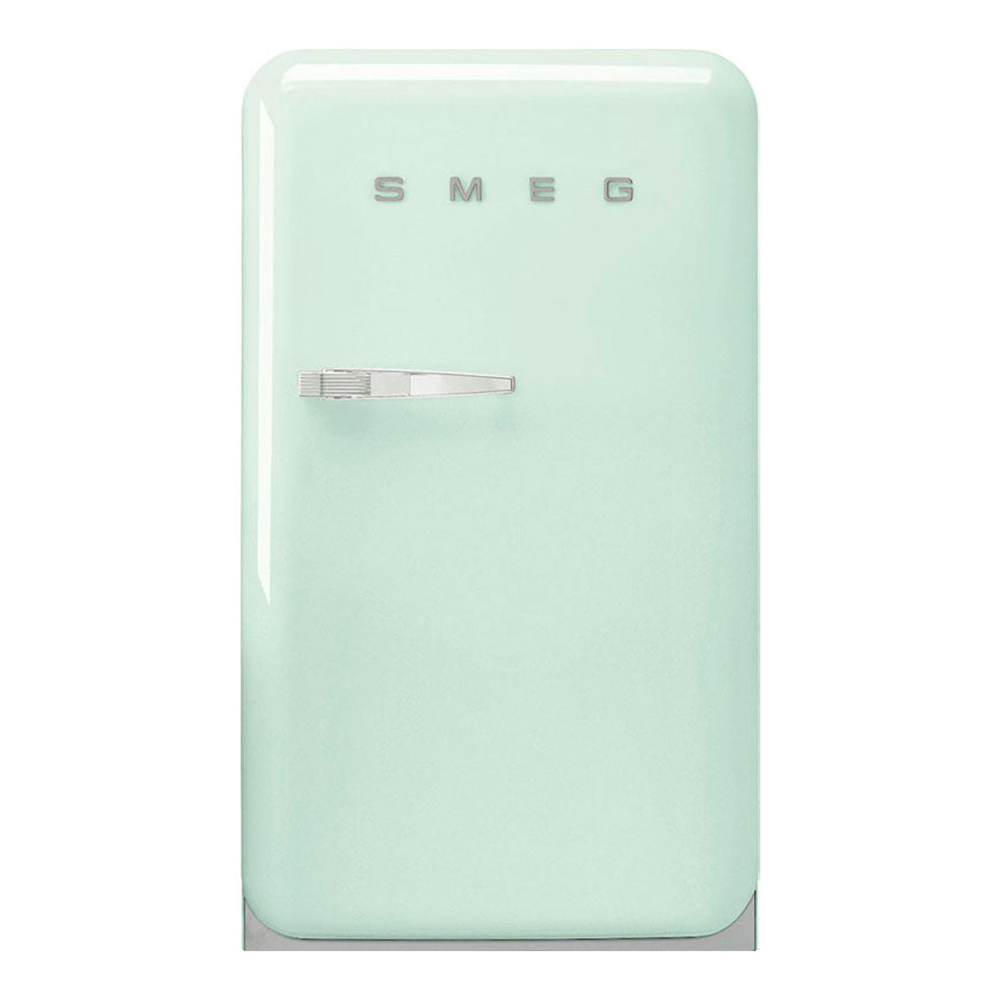 Frigorífico Smeg FAB10RPG5 verde agua, vista frontal, una puerta con tirador cromado.