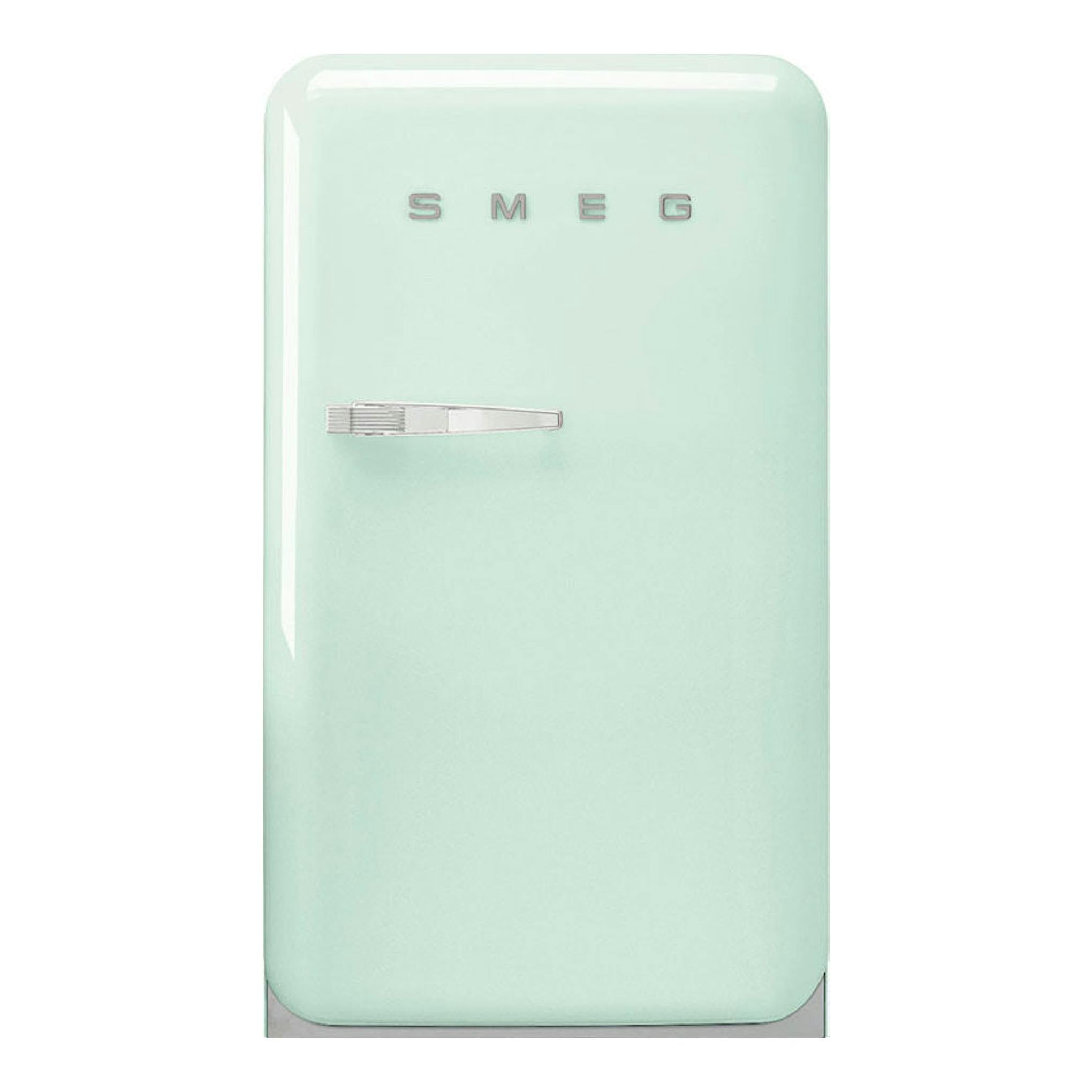Frigorífico Smeg FAB10RPG5 verde agua, vista frontal, una puerta con tirador cromado.