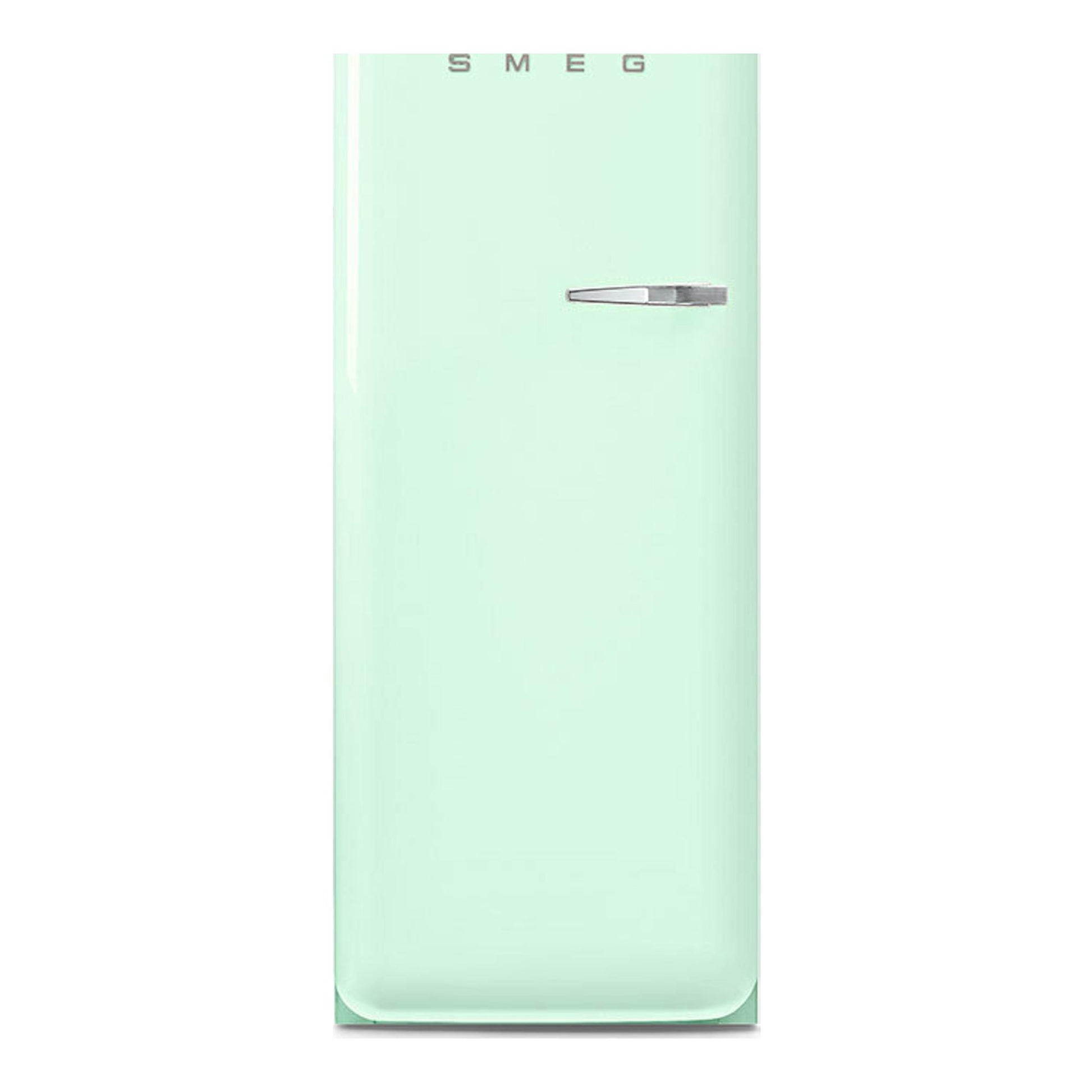 Frigorífico Smeg FAB28LPG6 verde agua, vista frontal, de una puerta con tirador cromado.