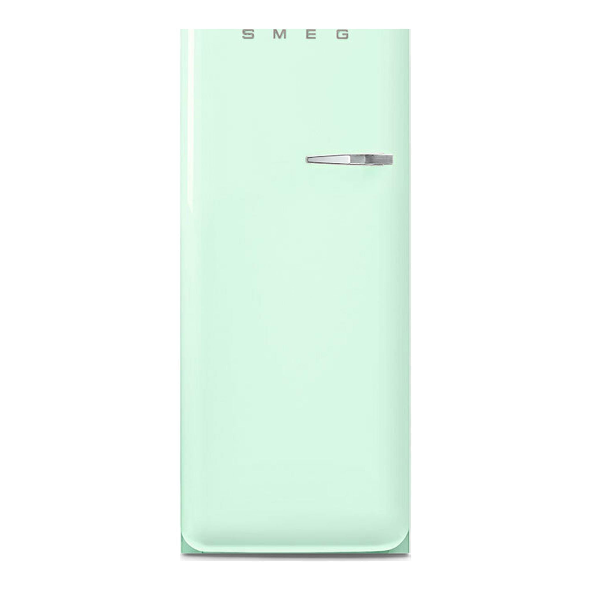Frigorífico Smeg FAB28LPG6 verde agua, vista frontal, de una puerta con tirador cromado.