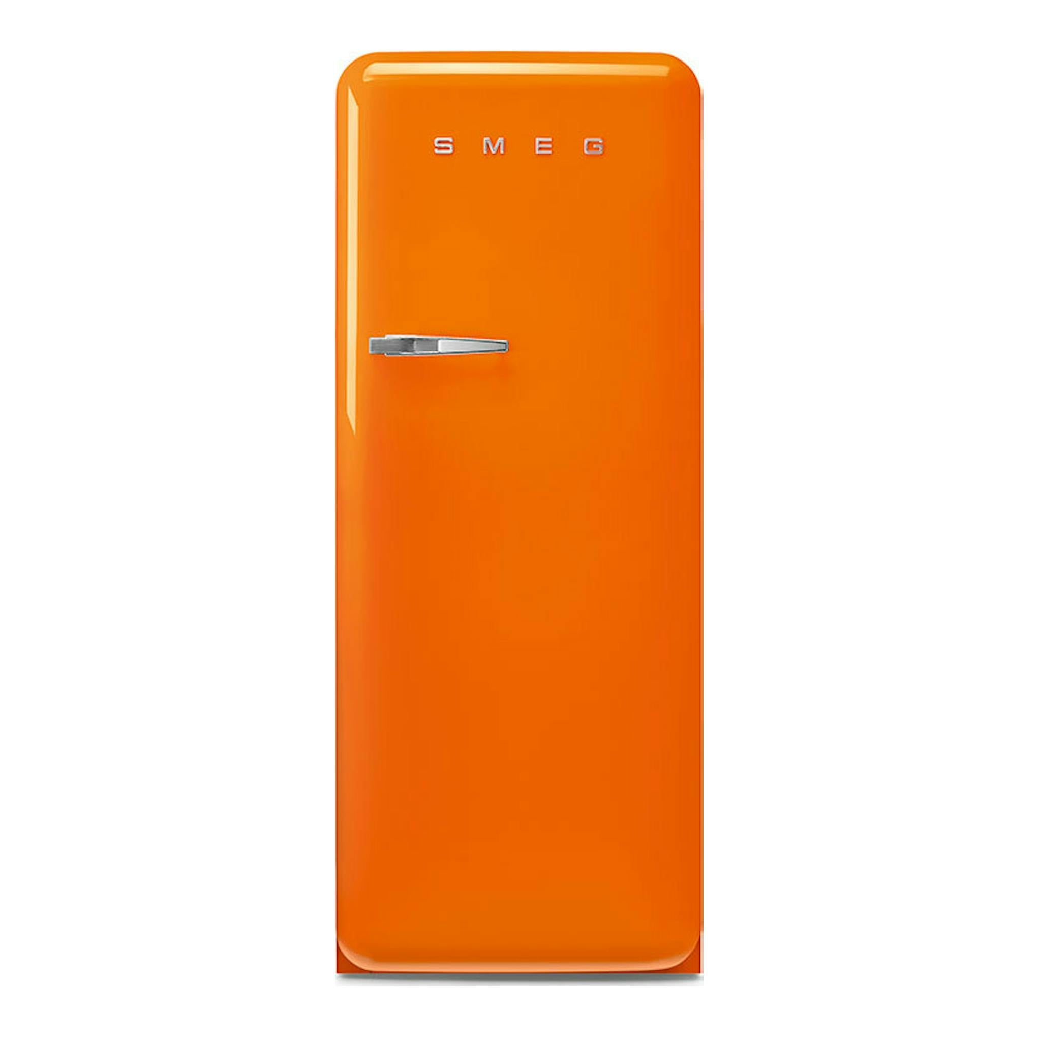 Frigorífico Smeg FAB28ROR6 naranja, vista frontal, de una puerta.