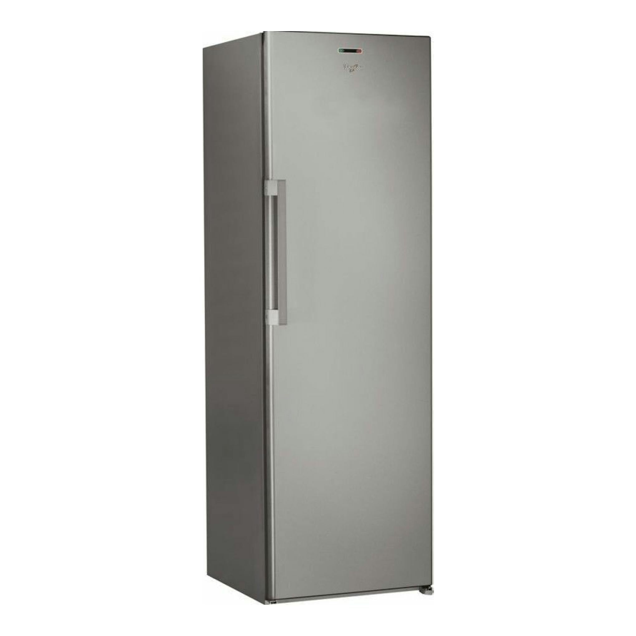 Frigorífico Whirlpool SW8AM2YXR2 inox de una puerta, vista frontal en ángulo.