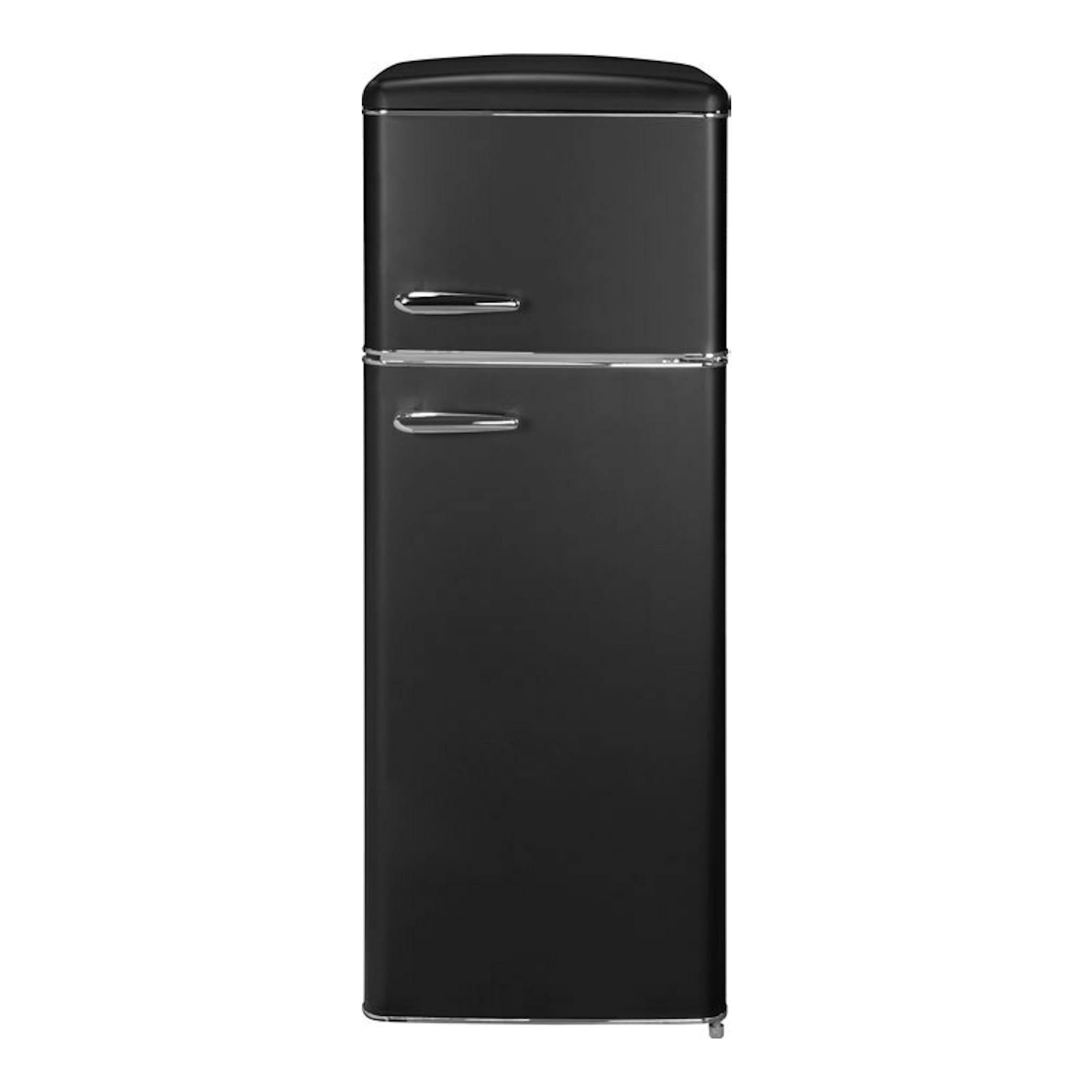 Frigorífico Exquisit RKGC270-45-H-160E negro mate, vista frontal, dos puertas con tiradores horizontales.