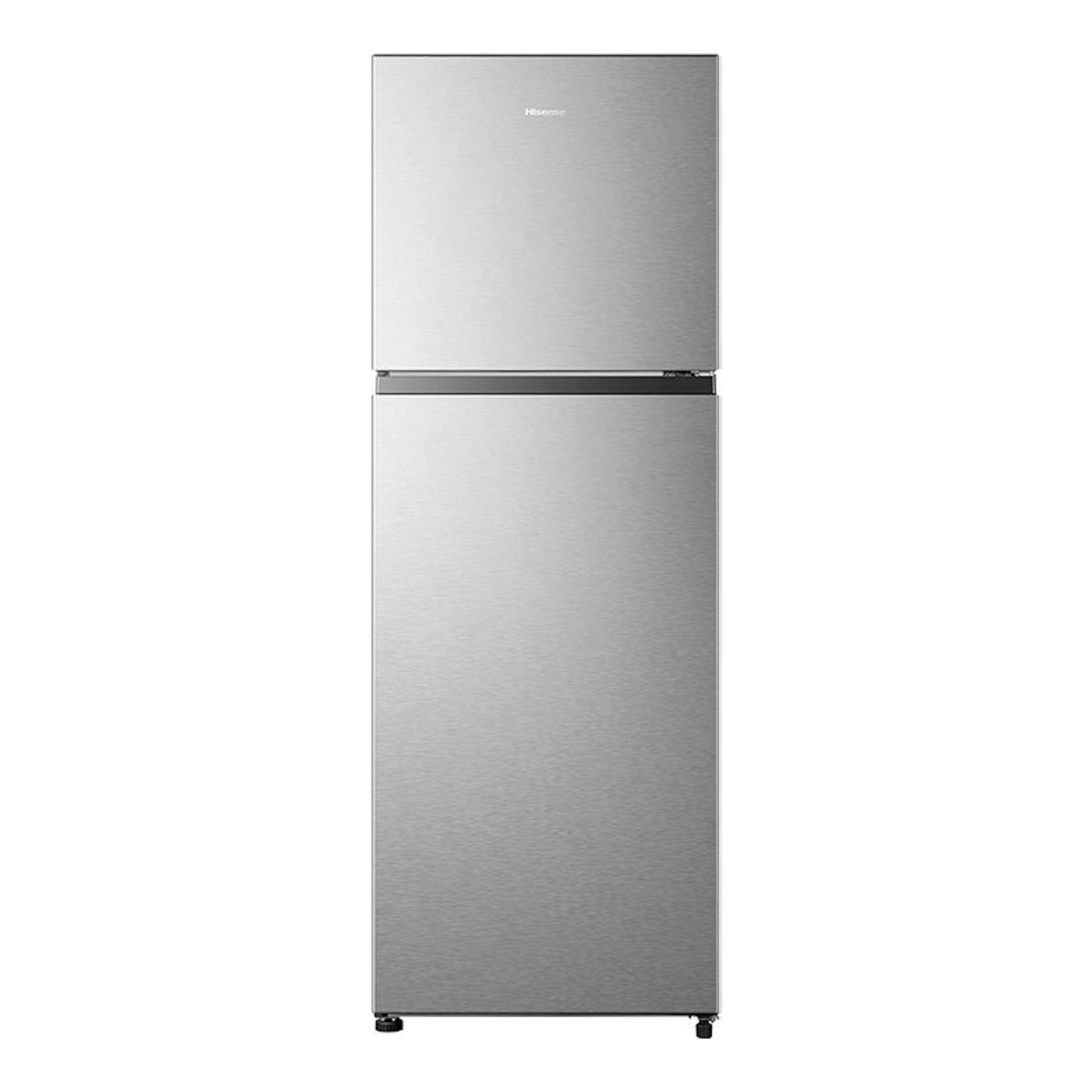 Frigorífico Hisense RT422N4ACE inox de dos puertas, vista frontal, acabado plateado.