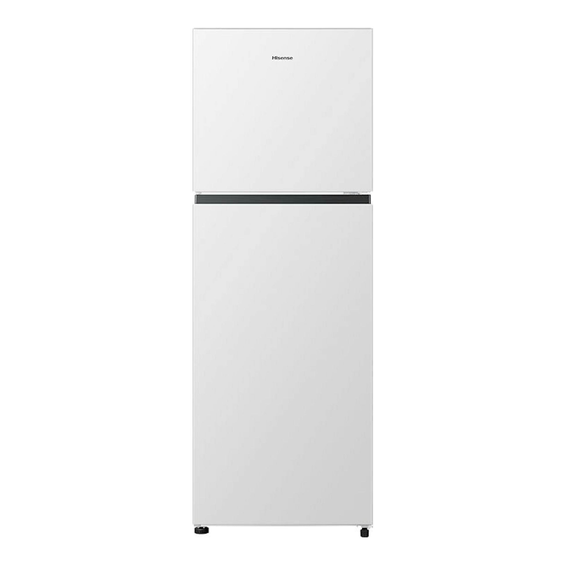 Frigorífico Hisense RT422N4AWE blanco, vista frontal, con dos puertas y tirador negro.
