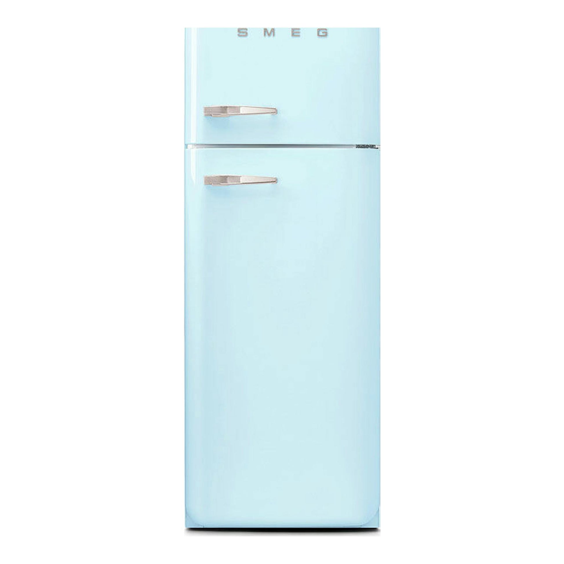 Frigorífico Smeg FAB30RPB5 celeste de dos puertas, vista frontal, estilo retro.