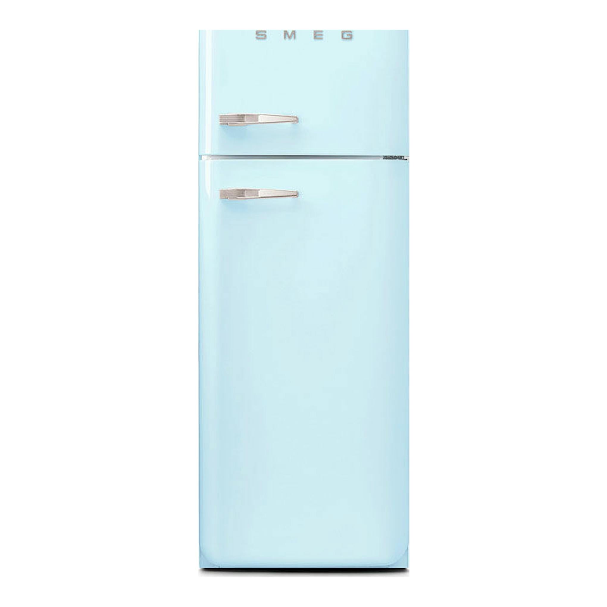 Frigorífico Smeg FAB30RPB5 celeste de dos puertas, vista frontal, estilo retro.