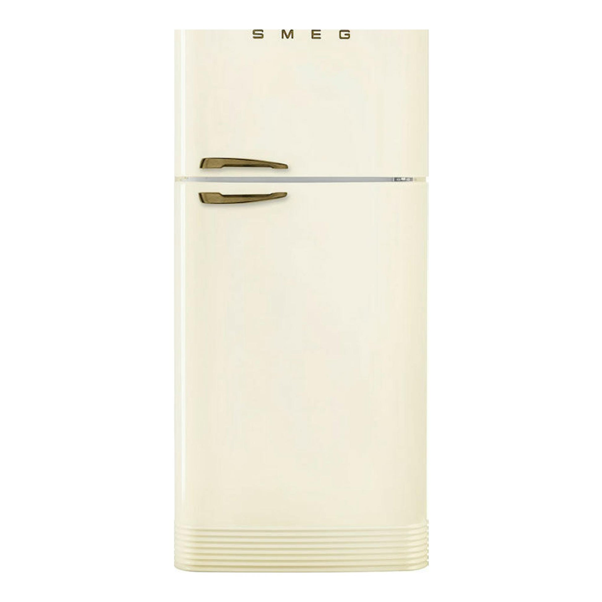 Frigorífico Smeg FAB50RCRB5 crema, vista frontal, de dos puertas, con tiradores metálicos y logo Smeg.