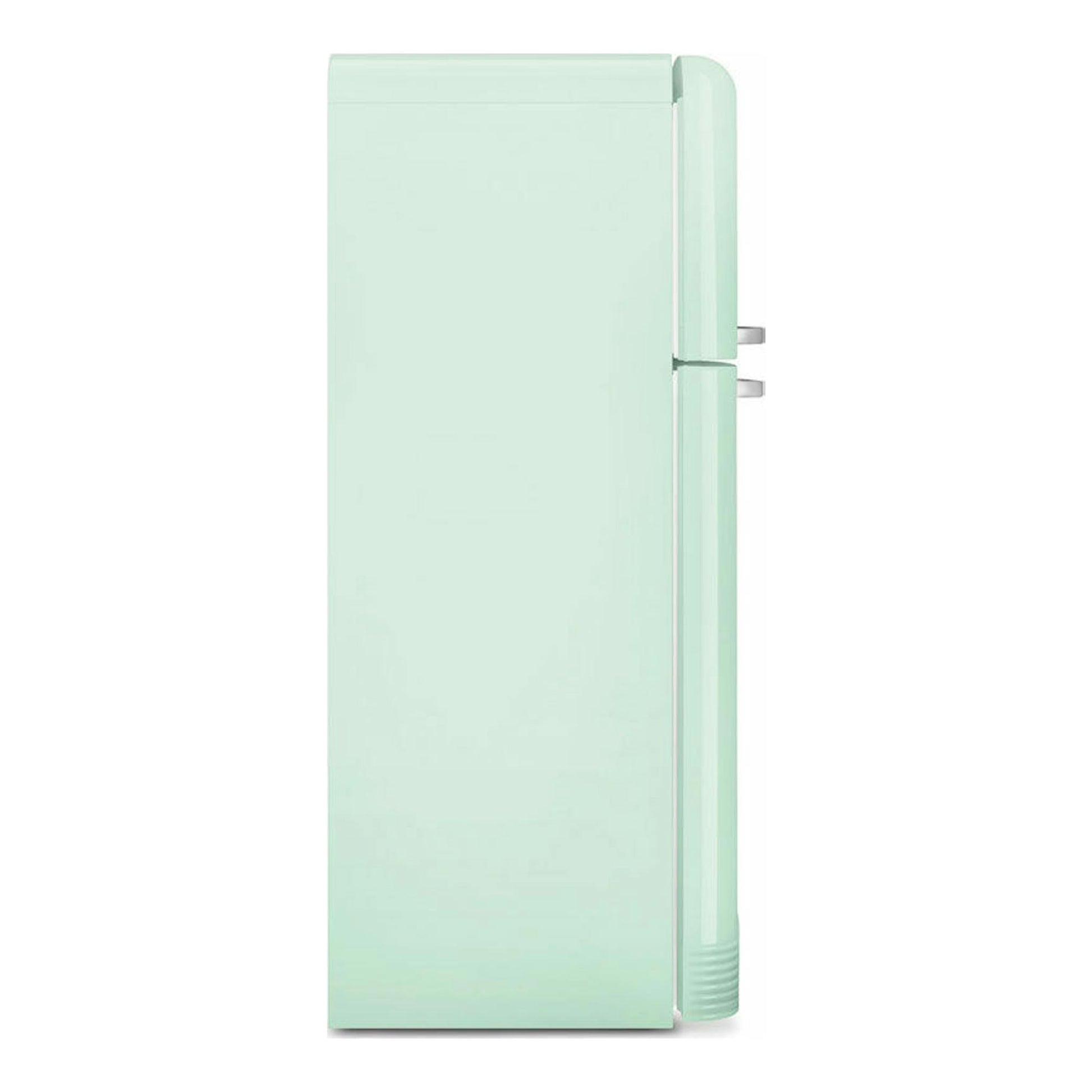 Frigorífico Smeg FAB50RPG5 verde agua, vista frontal de dos puertas con tiradores laterales.