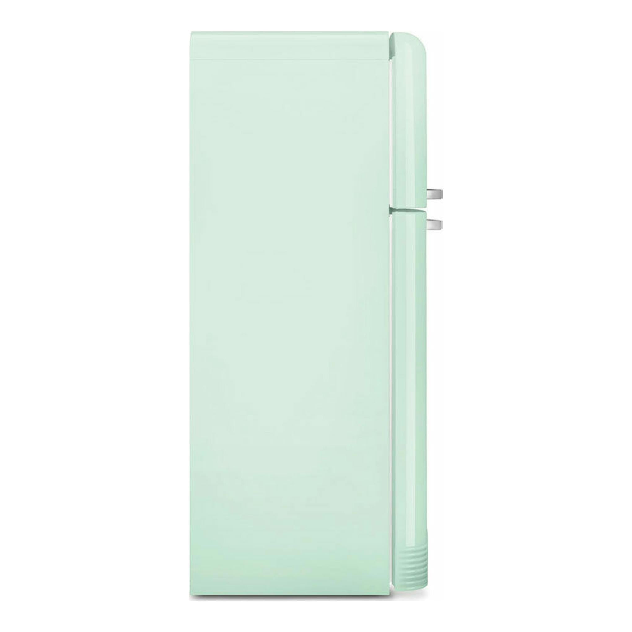 Frigorífico Smeg FAB50RPG5 verde agua, vista frontal de dos puertas con tiradores laterales.