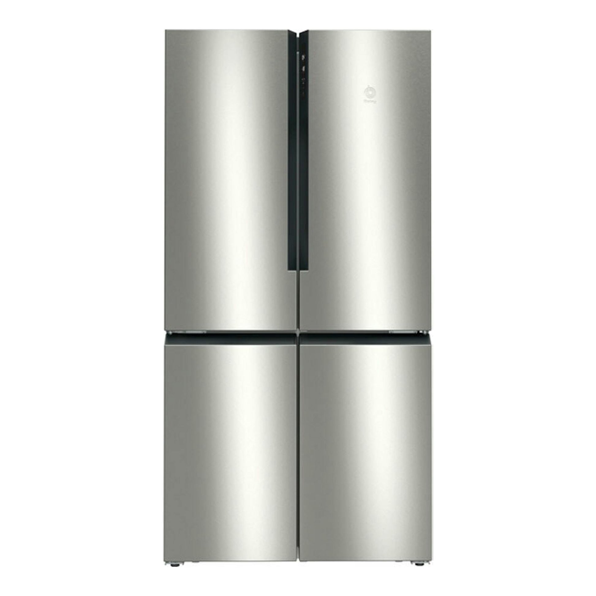 Frigorífico americano Balay 3KME592XI inox, vista frontal, multipuerta de cuatro hojas.