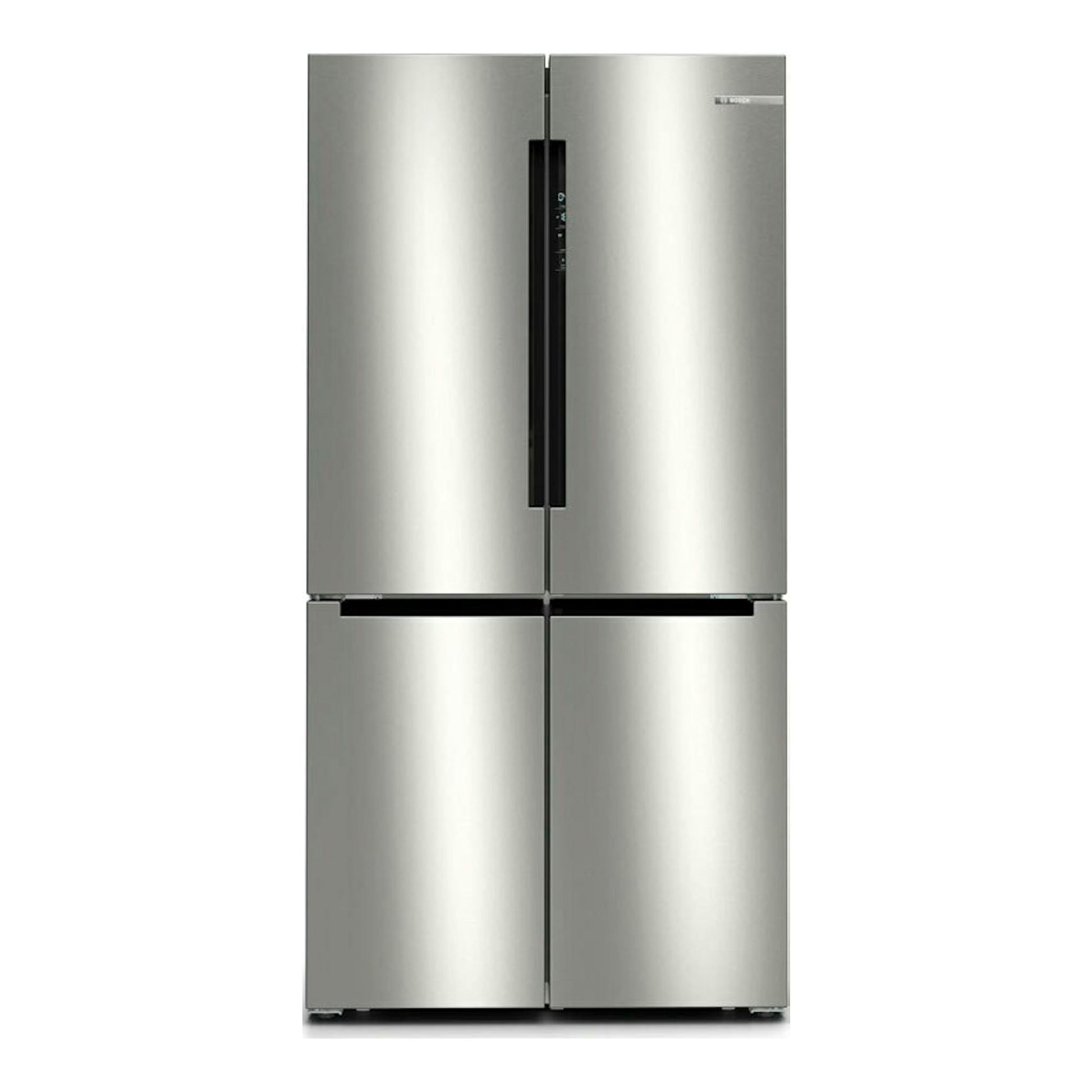 Frigorífico americano Bosch KFN96VPEA inox, vista frontal, cuatro puertas.