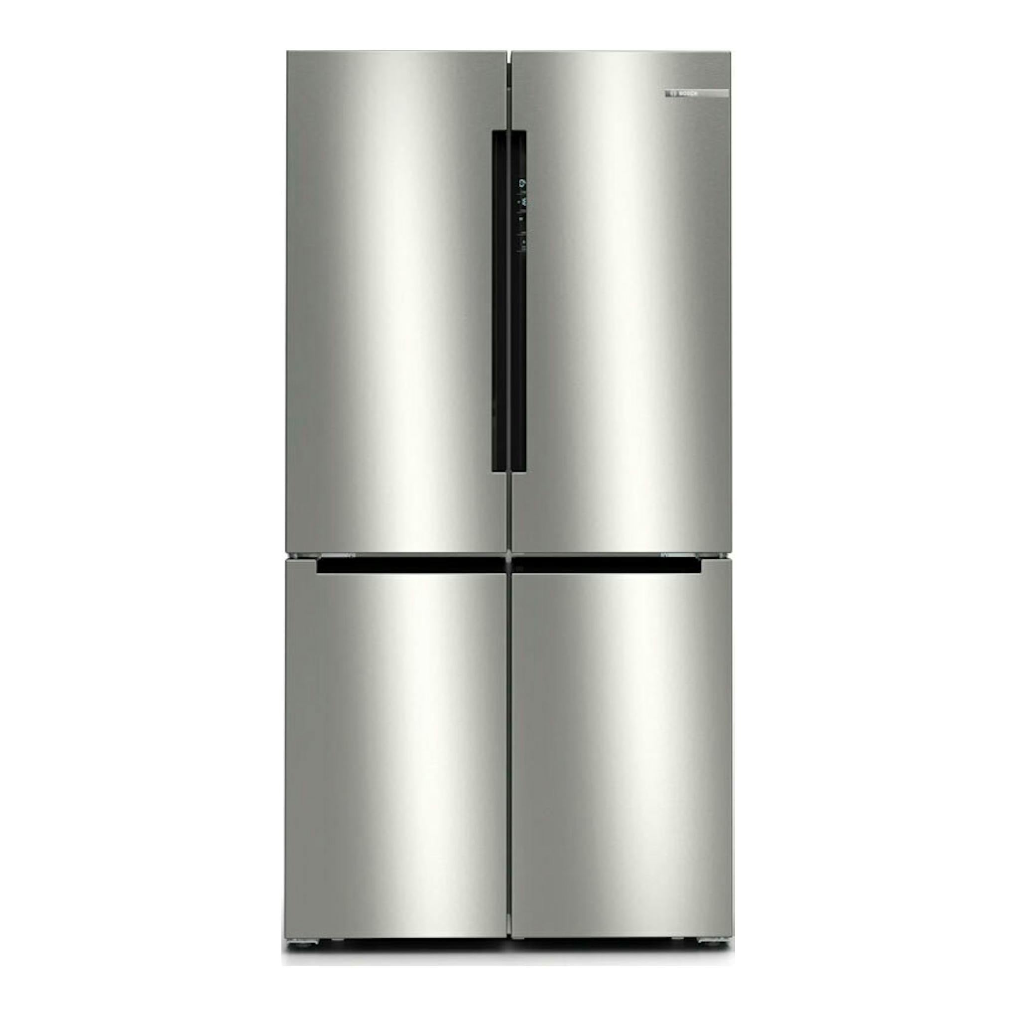 Frigorífico americano Bosch KFN96VPEA inox, vista frontal, cuatro puertas.